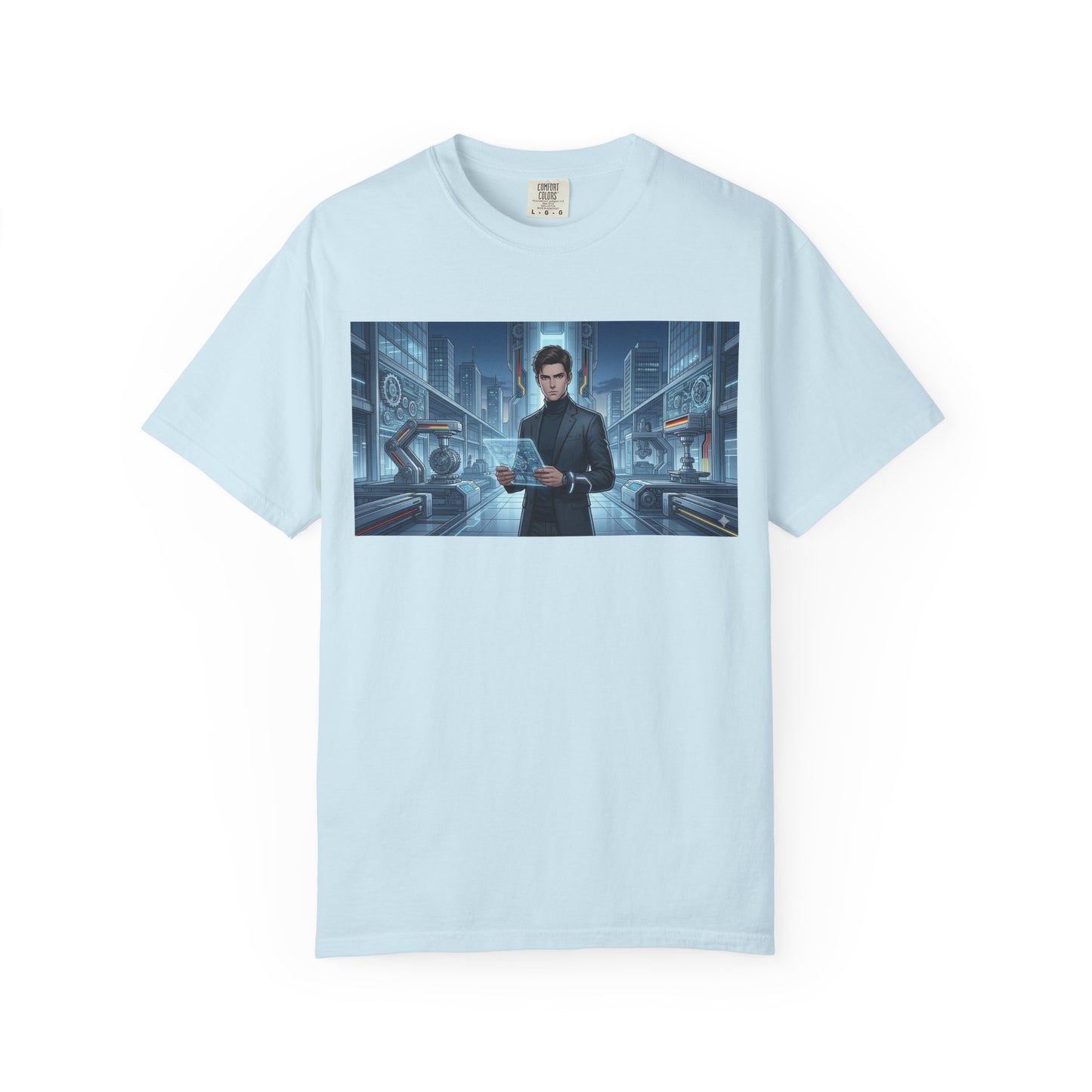 Cyberpunk Detective T-Shirt — Futuristic Noir Cityscape Graphic Tee