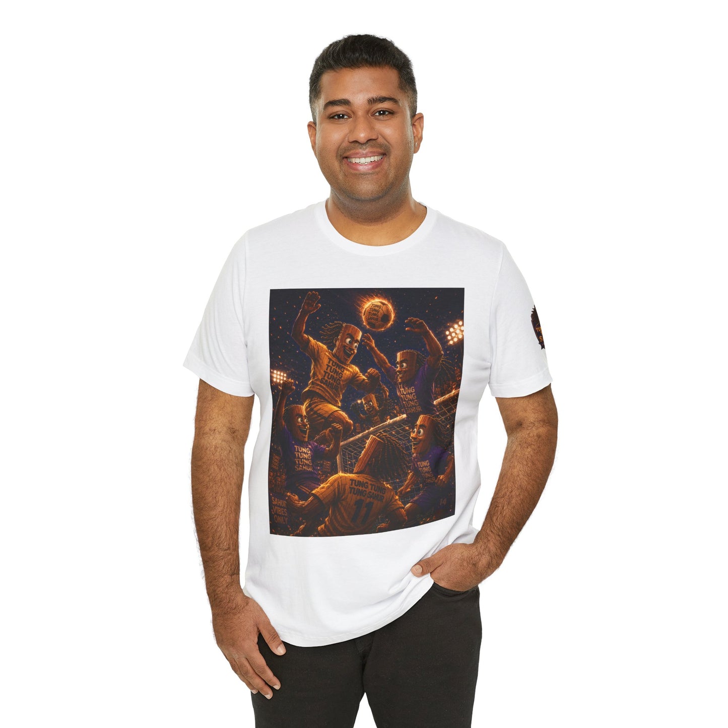 Tung Tung Tung Sahur Header Goal Soccer Action Graphic Tee — Team Court Night Design
