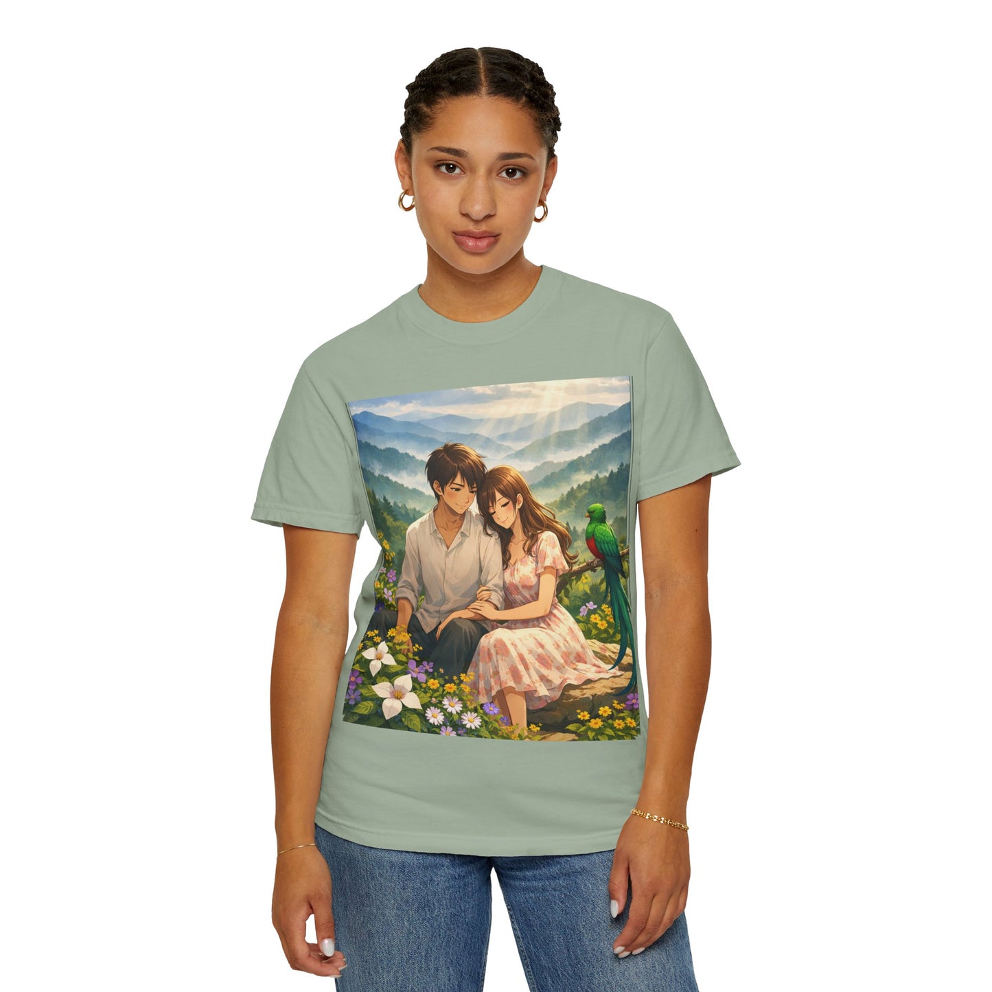 Romantic Anime Couple T-Shirt — Sunset Meadow Illustration