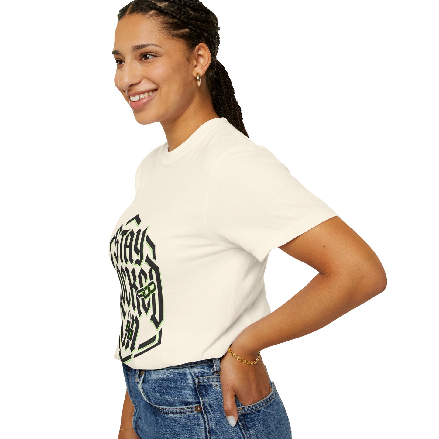 Stay Locked In T-Shirt — Bold Gothic Logo Tee