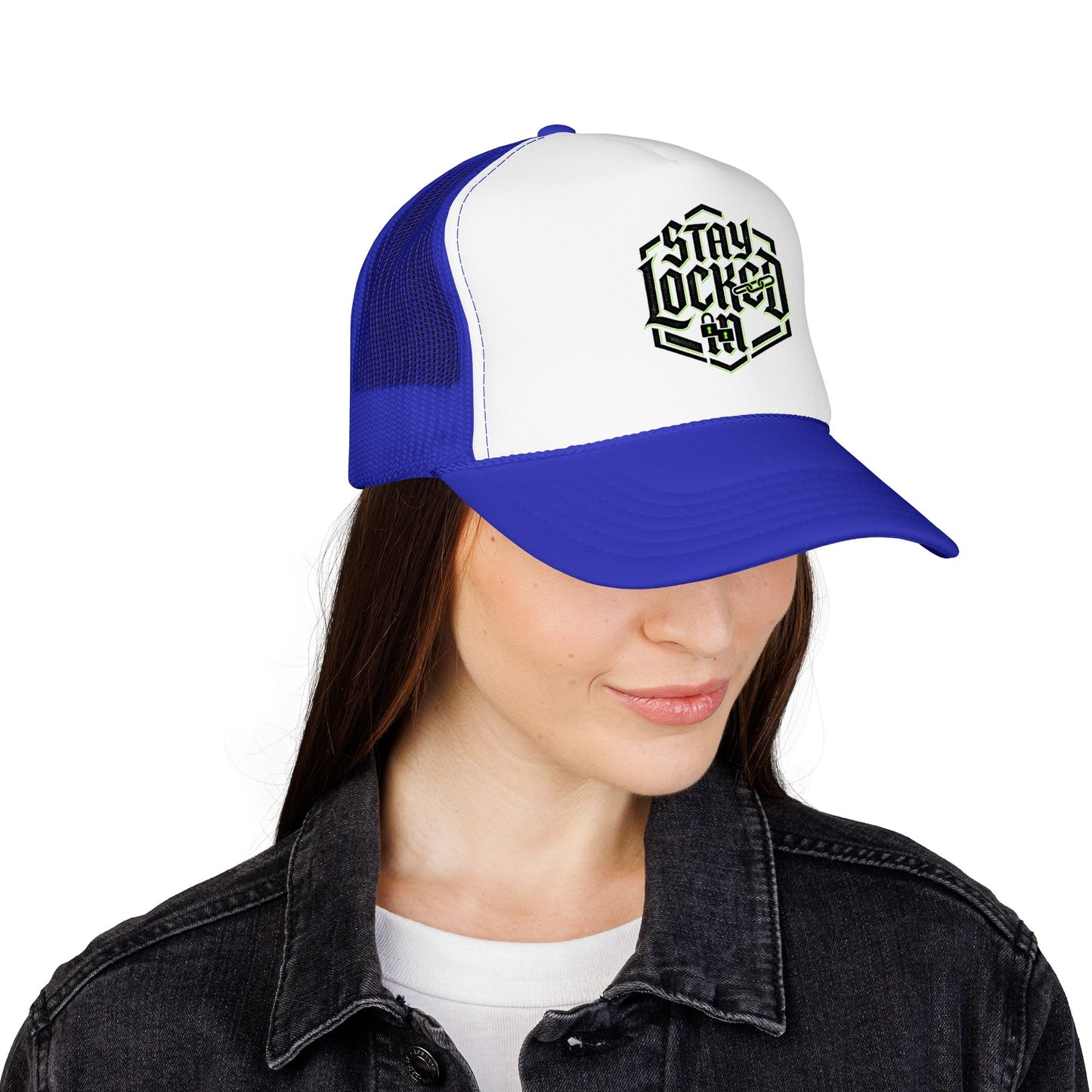 Trucker Hat – Neon 'Stay Lucked In' Embroidered Mesh Cap