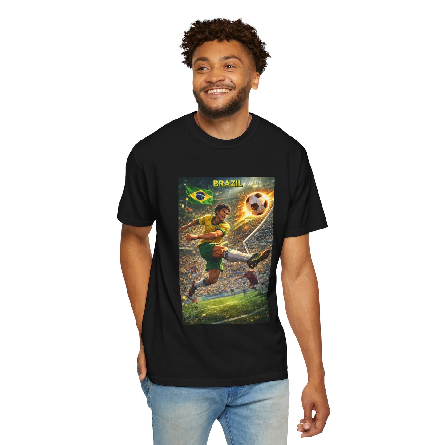 Brazil Soccer T-Shirt – Vintage Player Kick Graphic (Brazil)