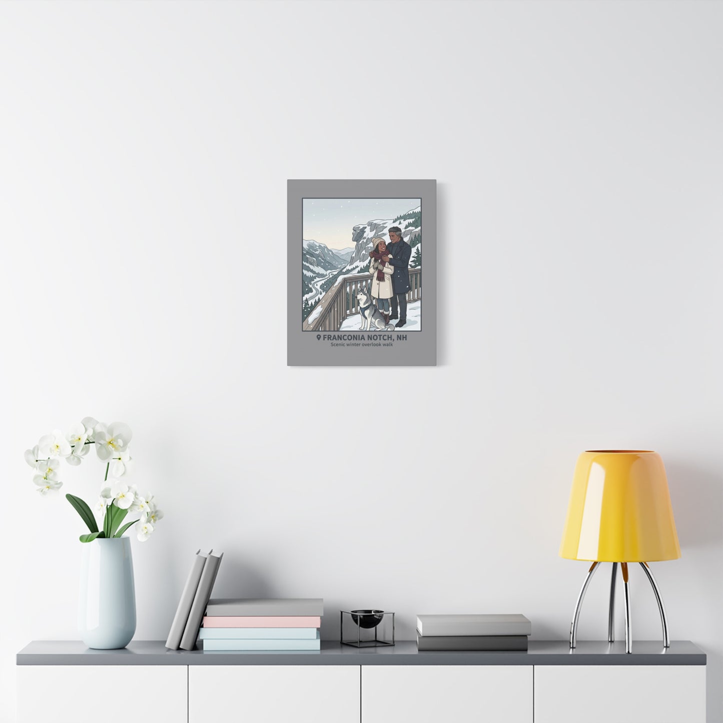Franconia Notch Winter Couple Canvas Wall Art — Scenic New Hampshire Snowy Overlook Print
