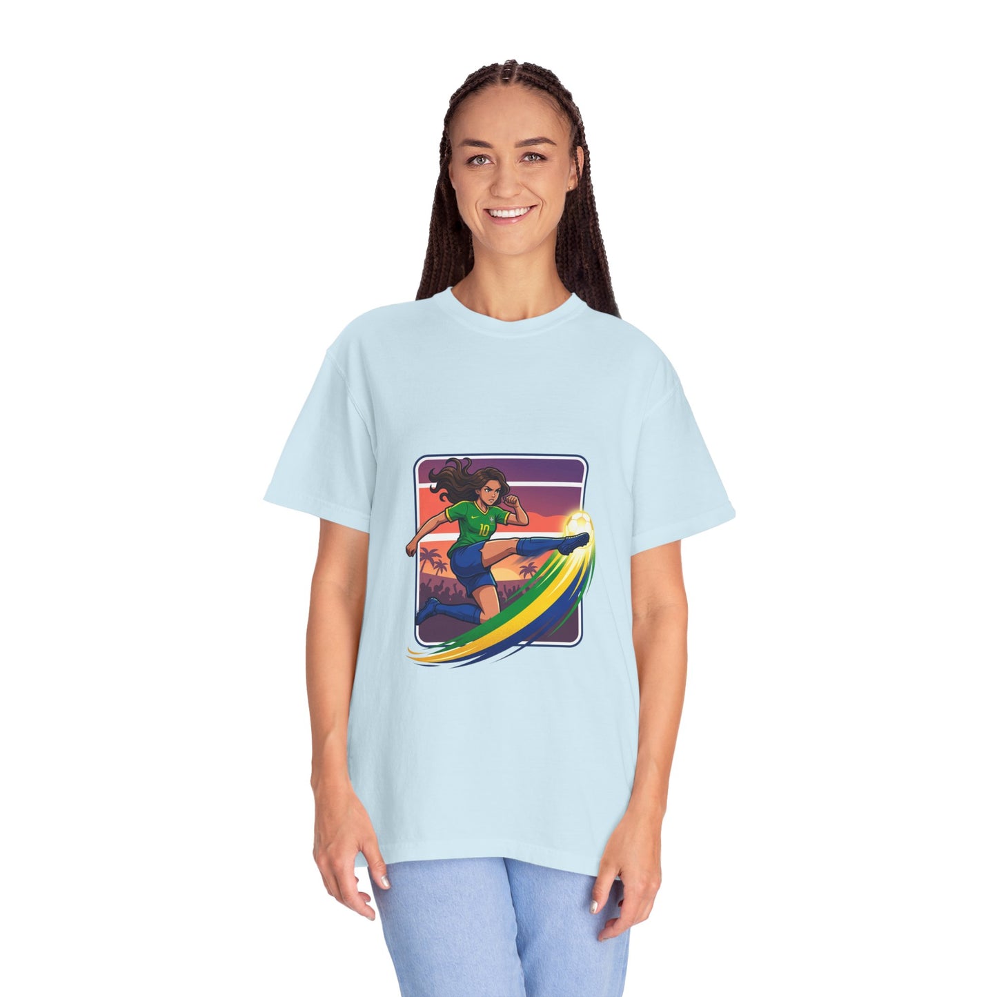 Surfing Sunset T-Shirt — Girl Surfer Rainbow Wave Graphic Tee