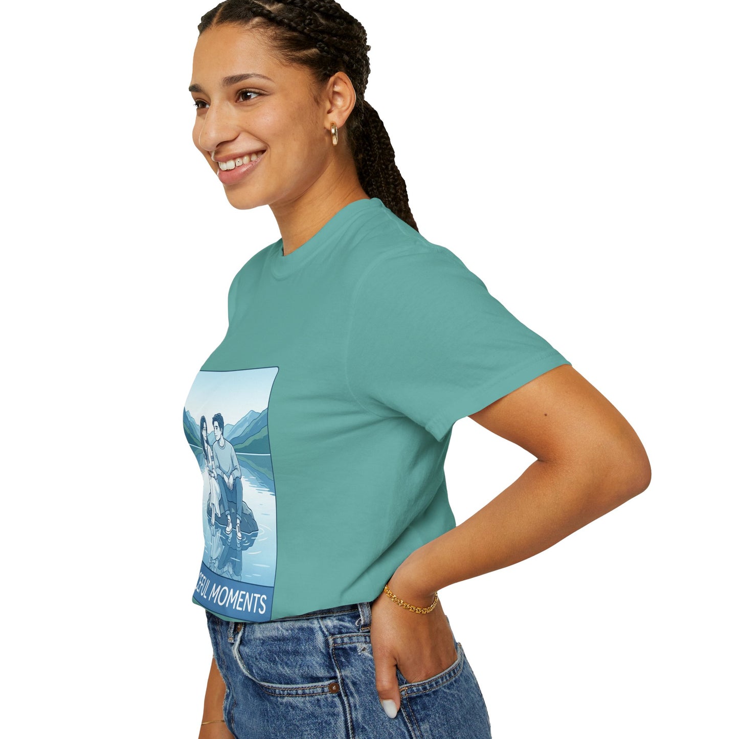 Peaceful Moments Tee — Couple Sitting by Lake Graphic T-Shirt