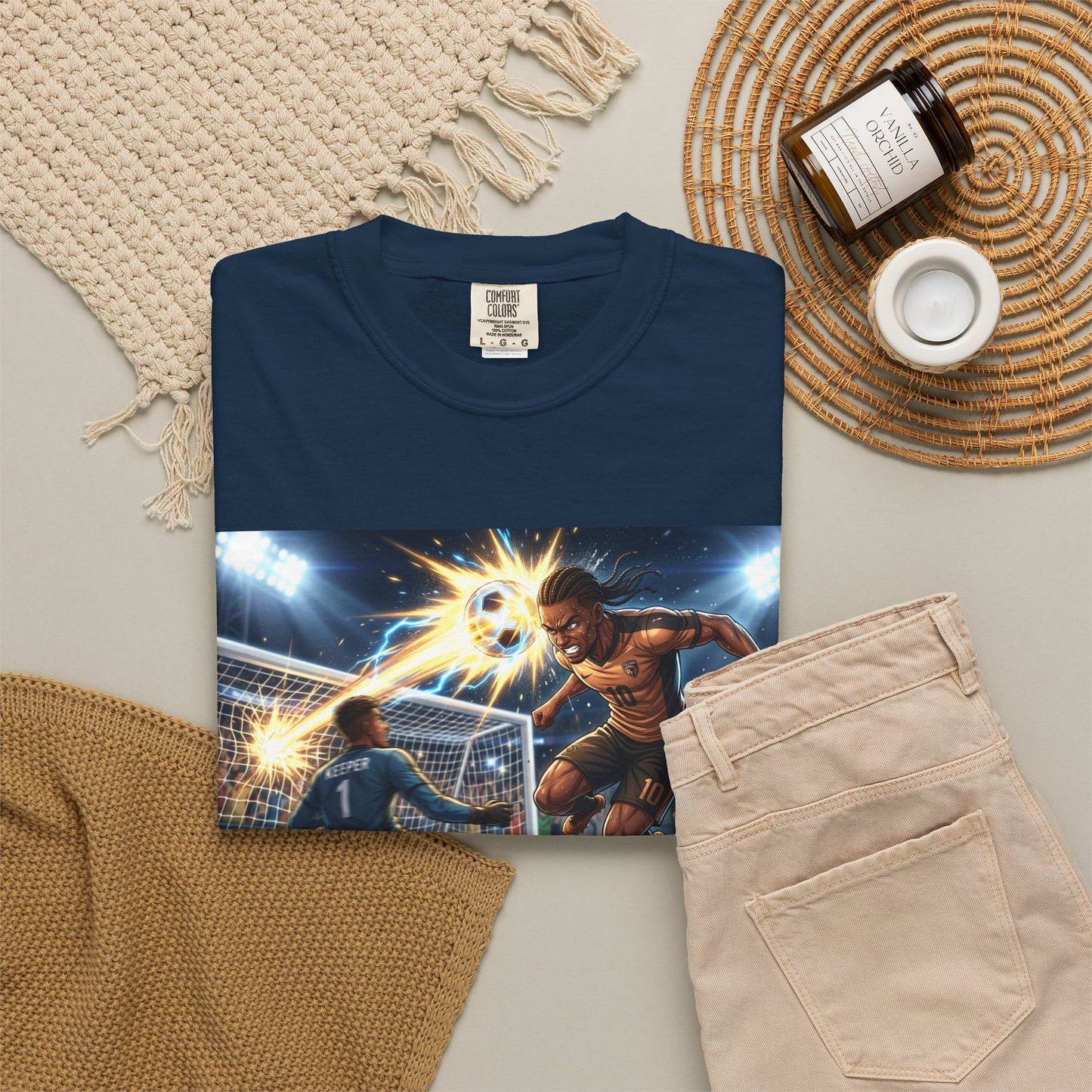 Soccer Goal Celebration T-Shirt — Action Football Scene Graphic Tee