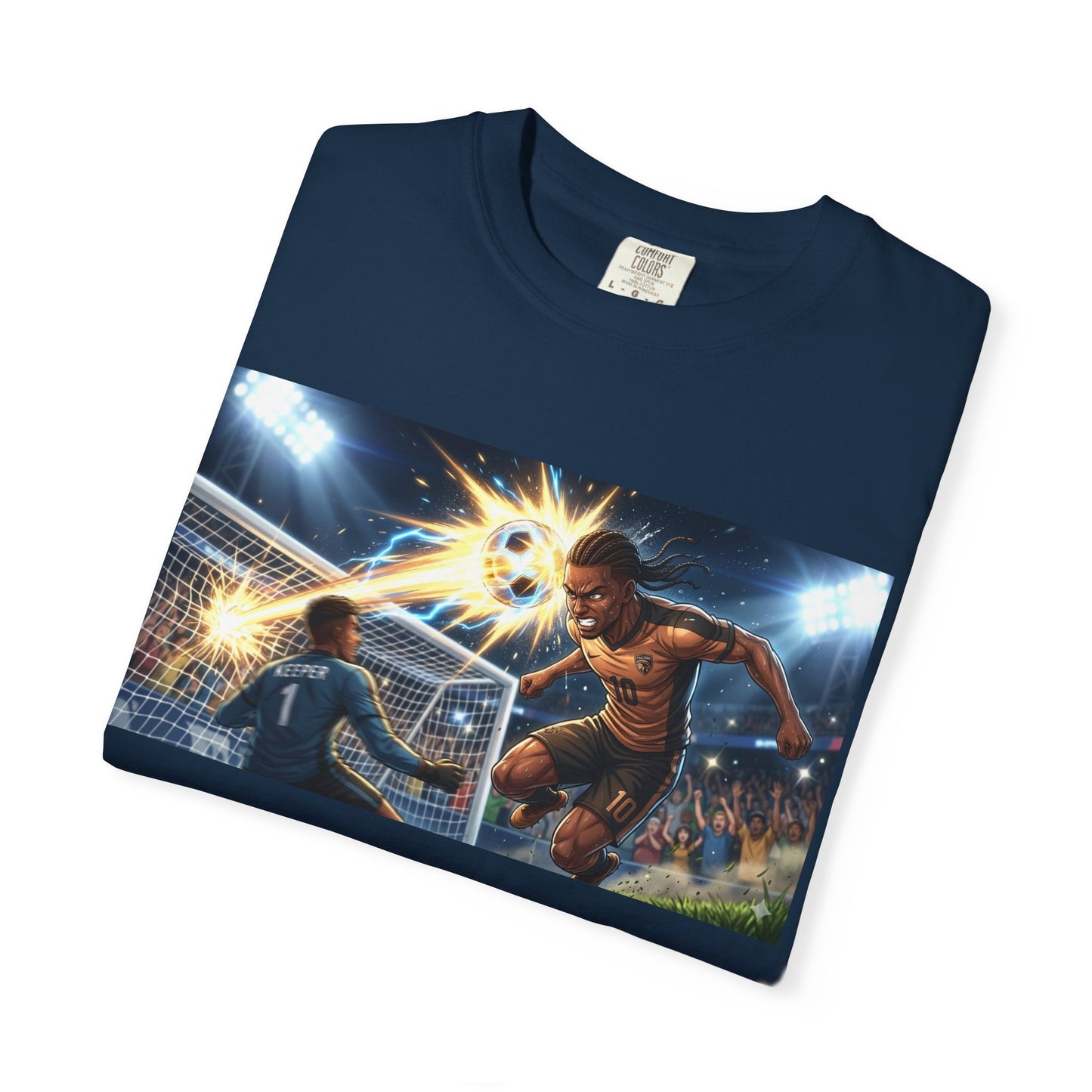 Soccer Goal Celebration T-Shirt — Action Football Scene Graphic Tee