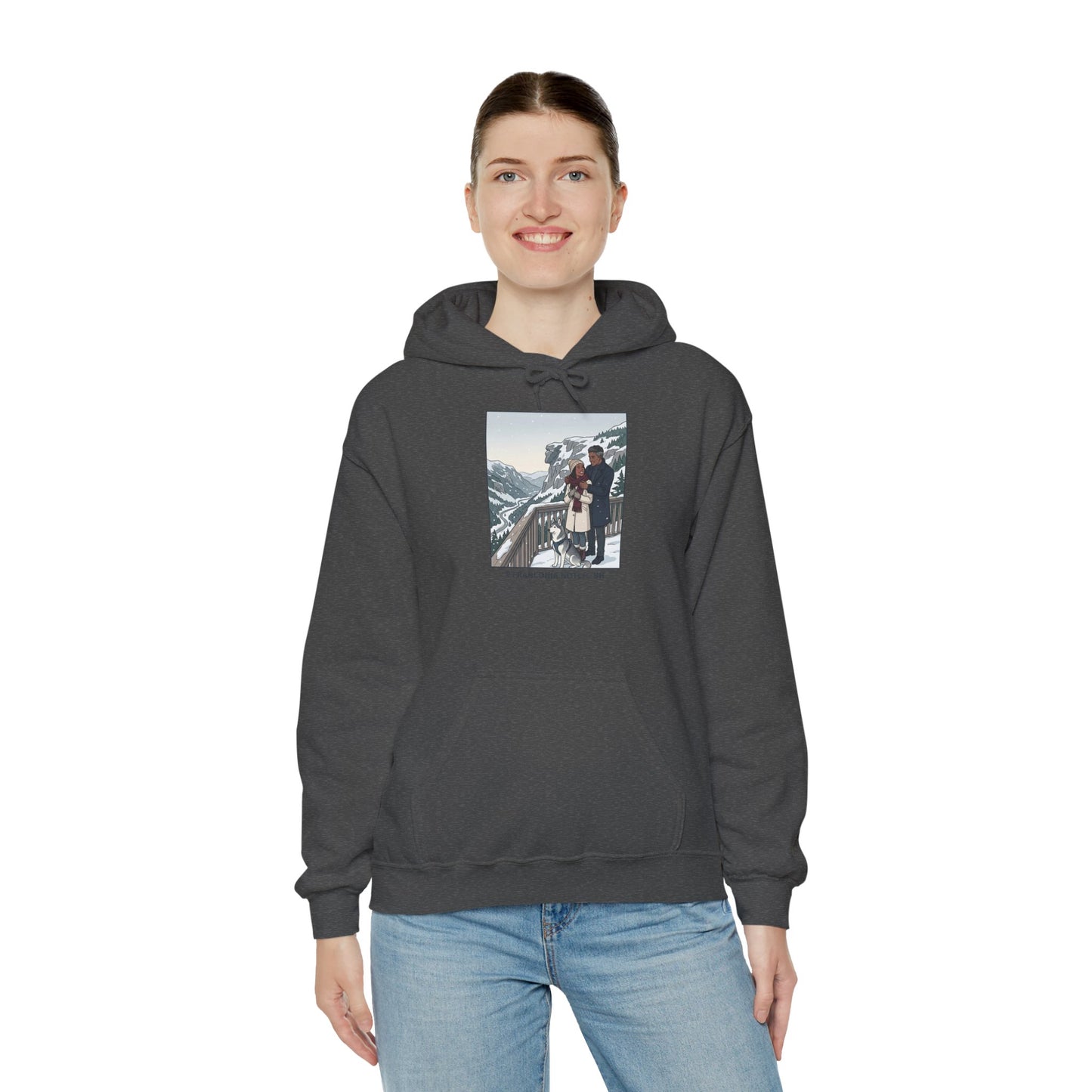 Winter Couple Photo Hoodie — Vintage Alps Travel Graphic Sweatshirt