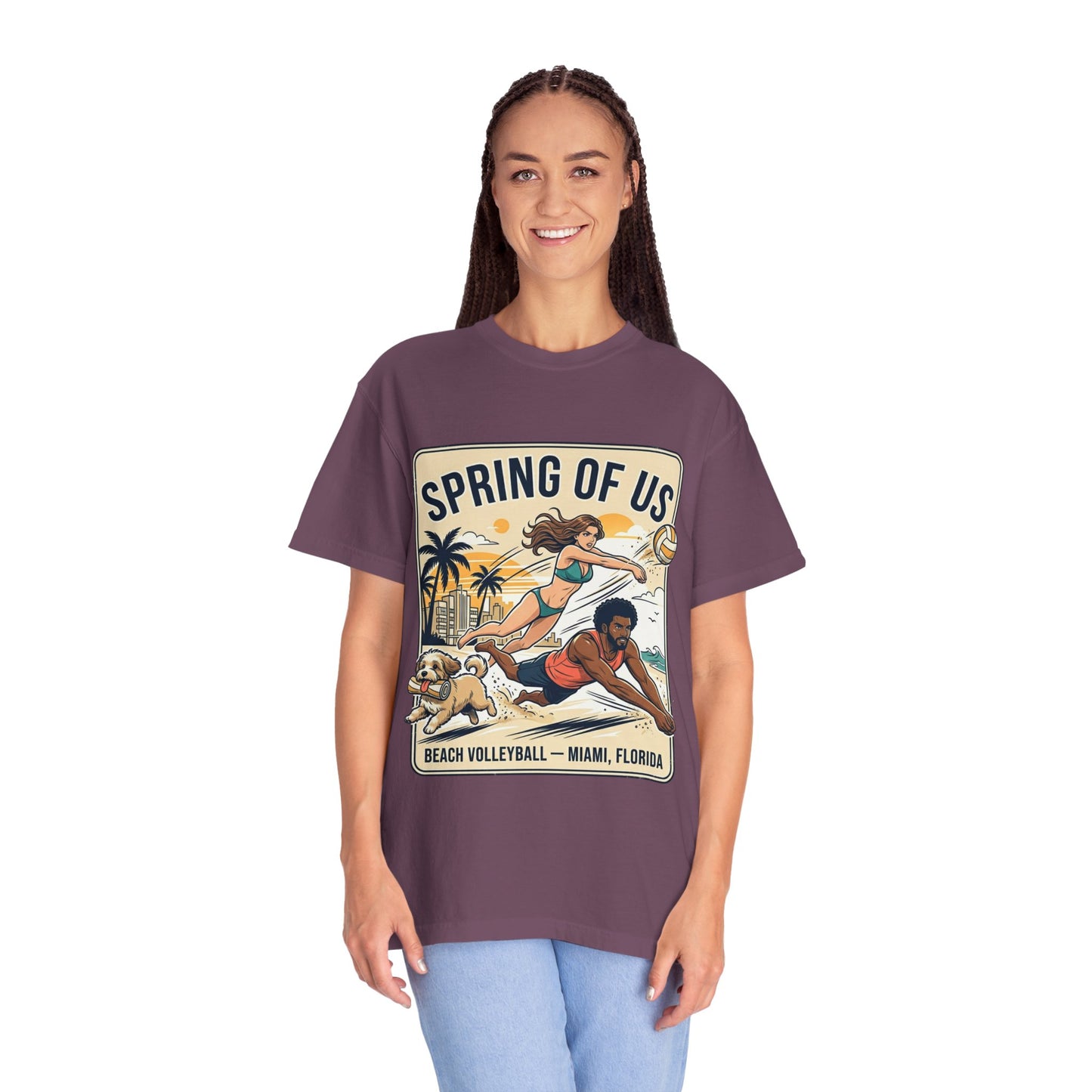 Spring of Us Beach Volleyball T-Shirt — Miami, Florida Retro Sun & Palm Tee