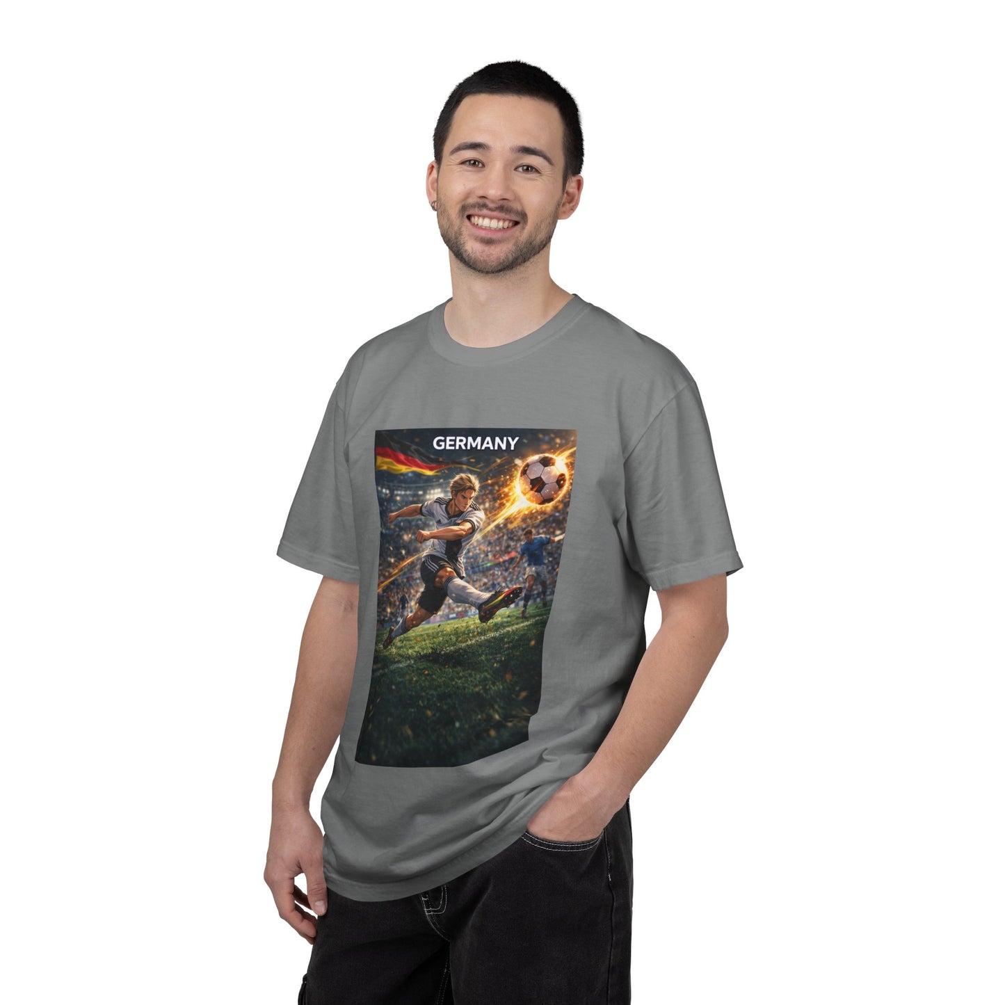Germany Soccer Player Graphic T-Shirt — Retro Football Stadium Print