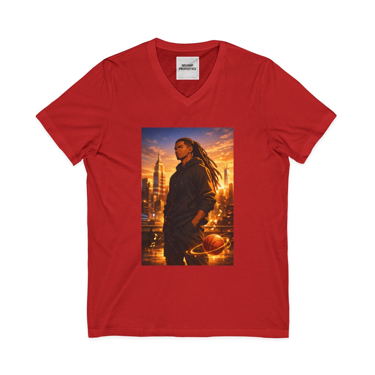 Dreadlocks Sunset Cityscape V-Neck Tee