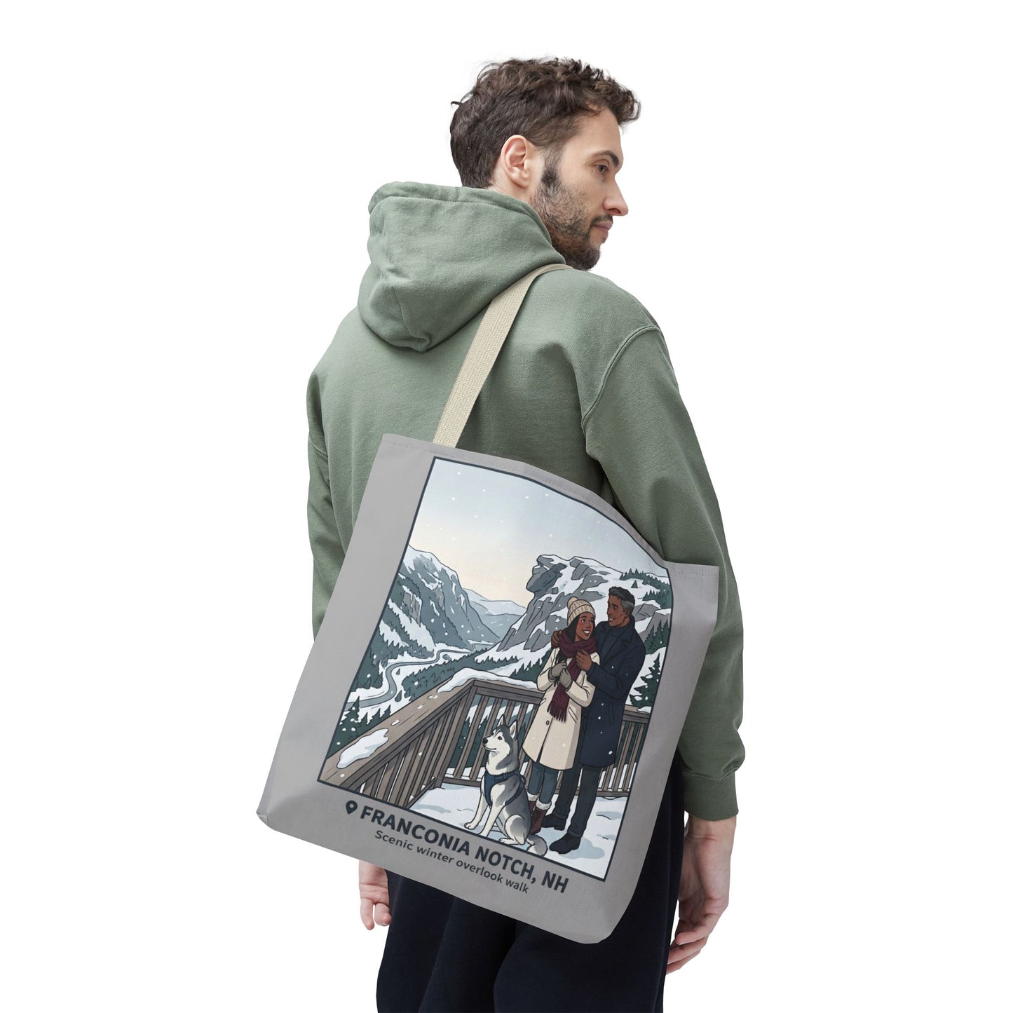 Franconia Notch Winter Couple Tote Bag — Scenic New Hampshire Snowy Overlook Tote