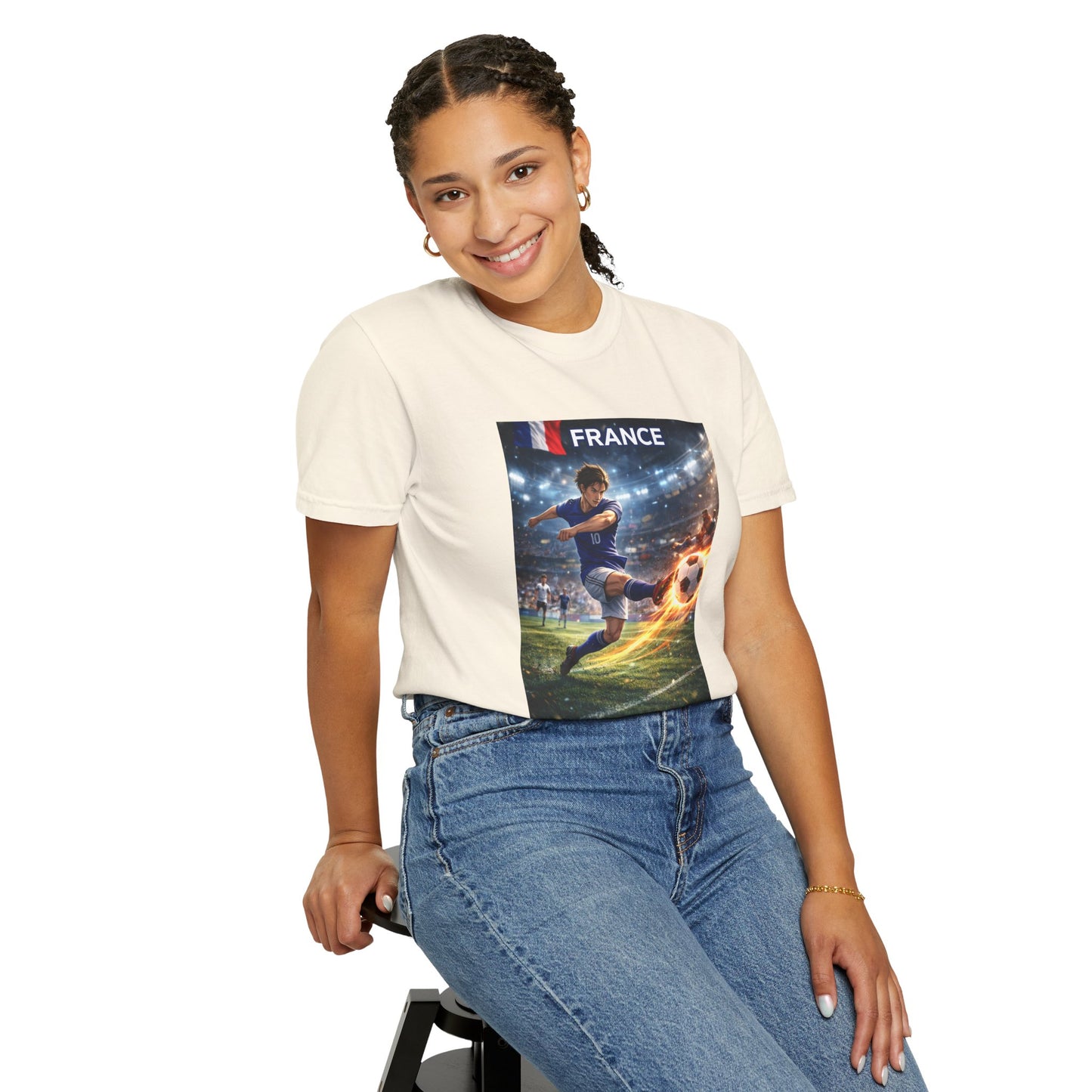 France Soccer Player Graphic T-Shirt — Football Kick Stadium Design
