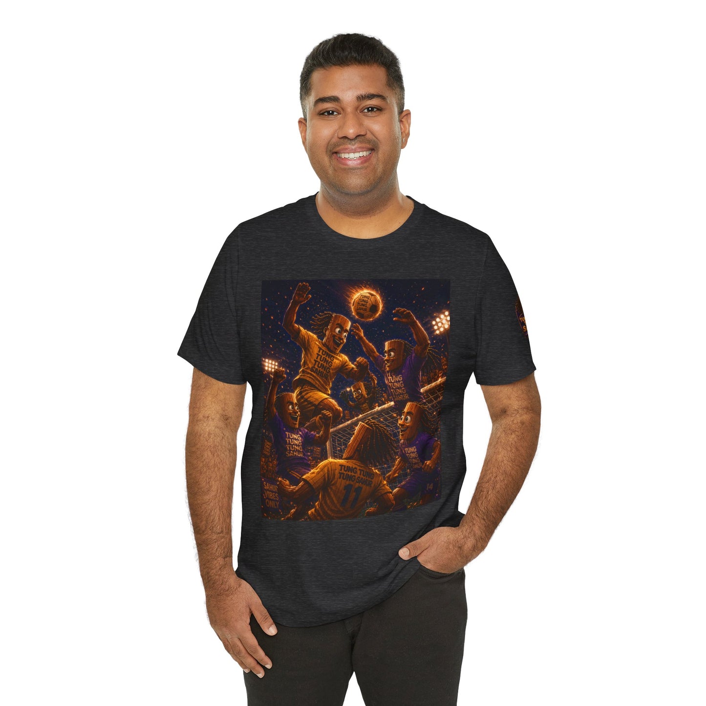 Tung Tung Tung Sahur Header Goal Soccer Action Graphic Tee — Team Court Night Design