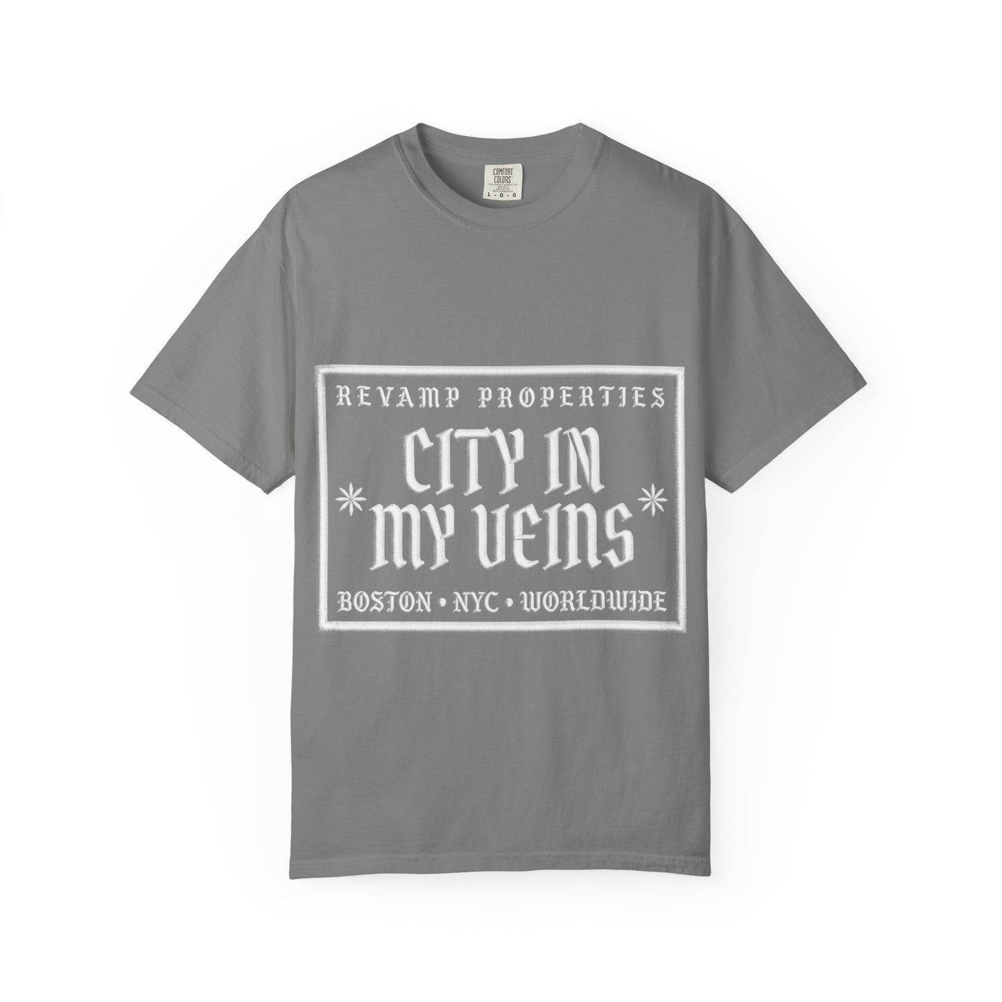 City In My Veins T‑Shirt — Vintage Cityscape Tee (Boston • NYC • Manchester)