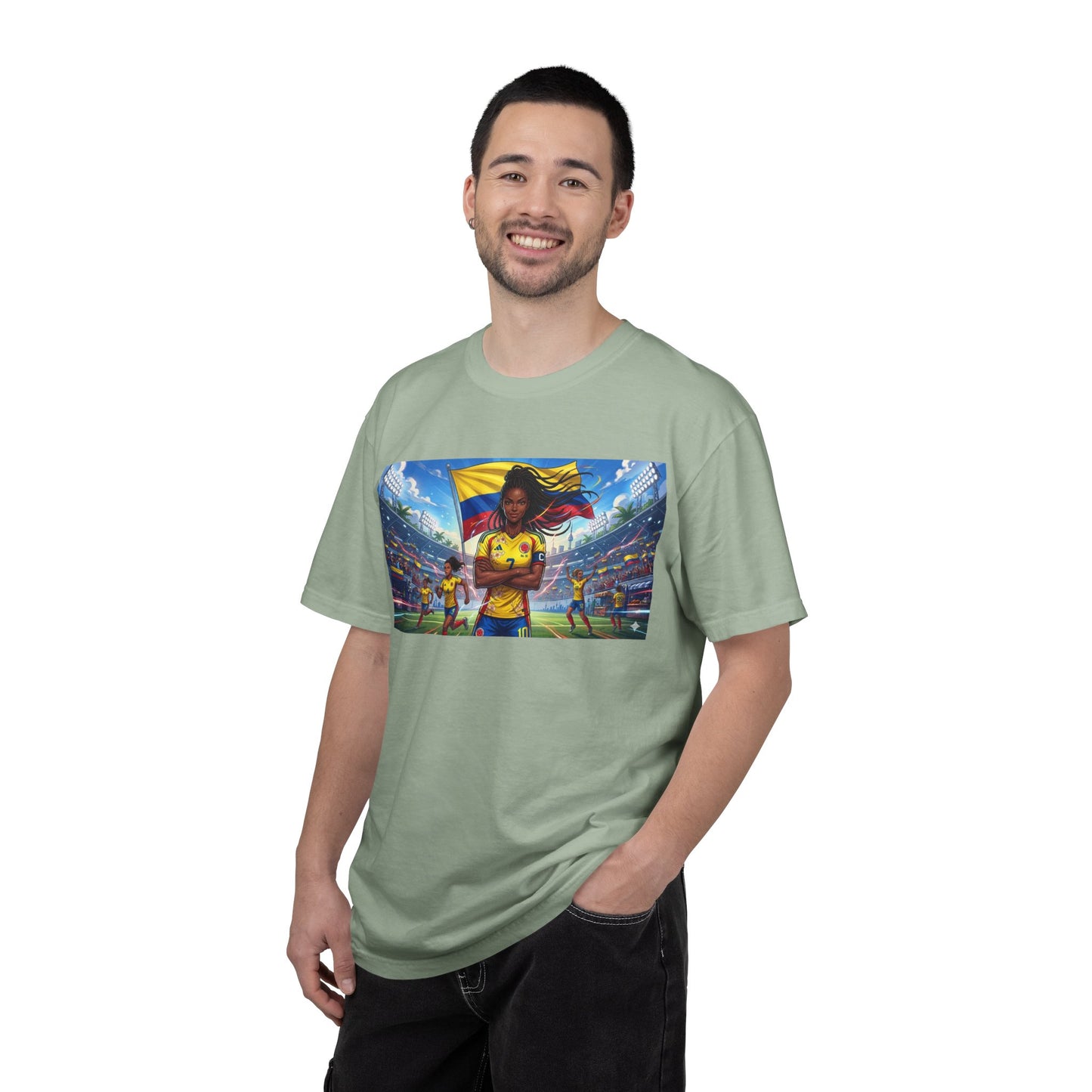 Soccer Champion Graphic T-Shirt — Woman Goalkeeper Stadium Art