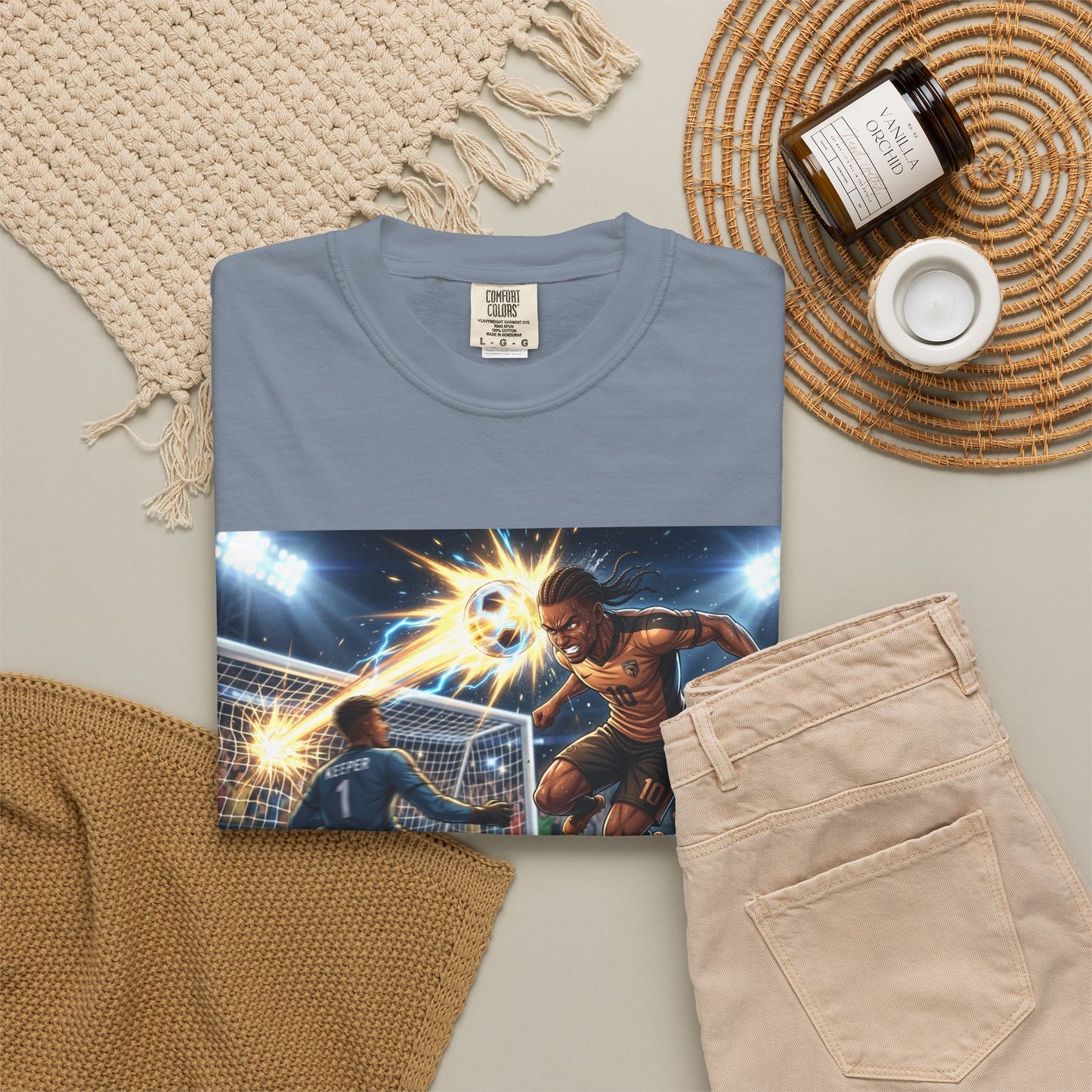 Soccer Goal Celebration T-Shirt — Action Football Scene Graphic Tee