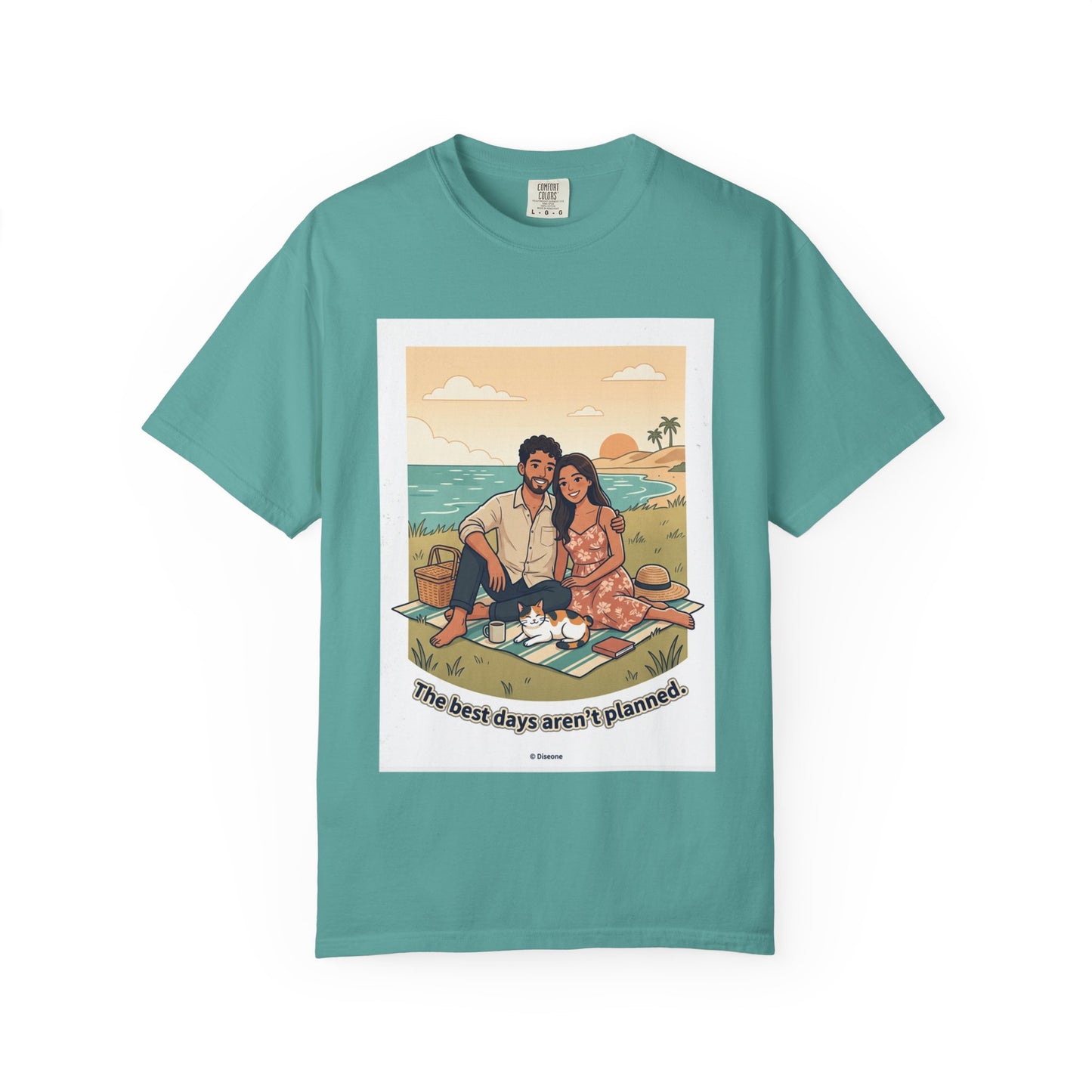 Beach Picnic Couple T‑Shirt — “The best days aren’t planned.” Relaxed Vacation Tee