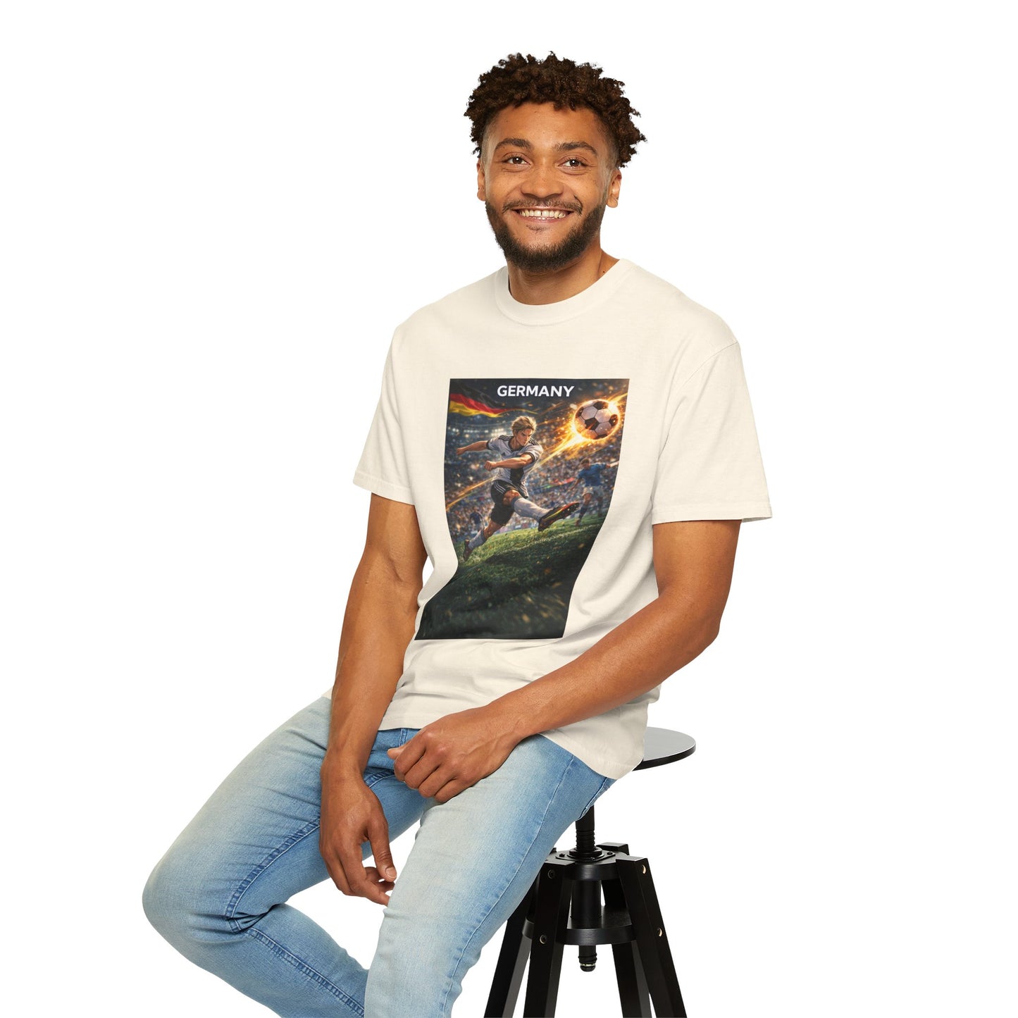 Germany Soccer Player Graphic T-Shirt — Retro Football Stadium Print