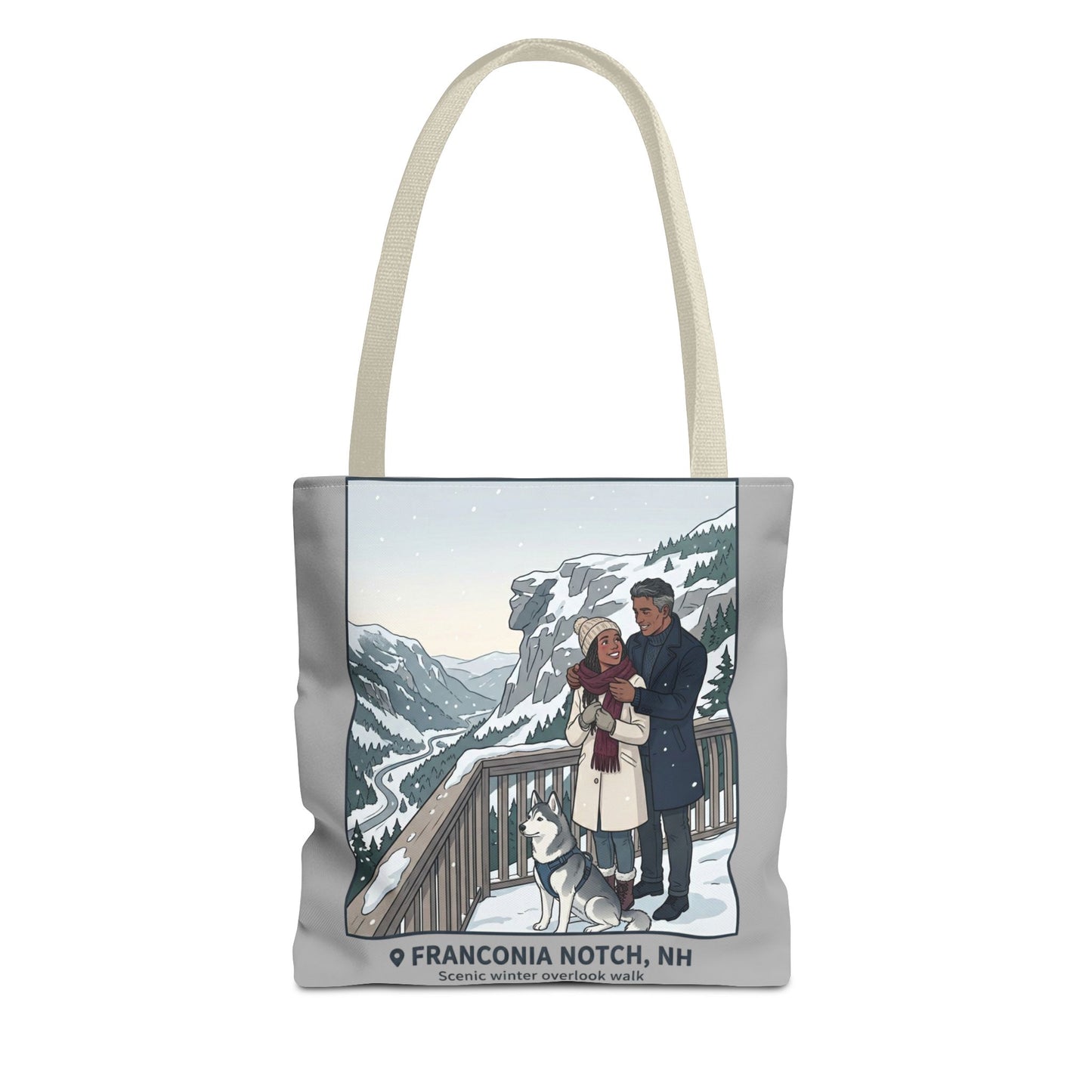 Franconia Notch Winter Couple Tote Bag — Scenic New Hampshire Snowy Overlook Tote