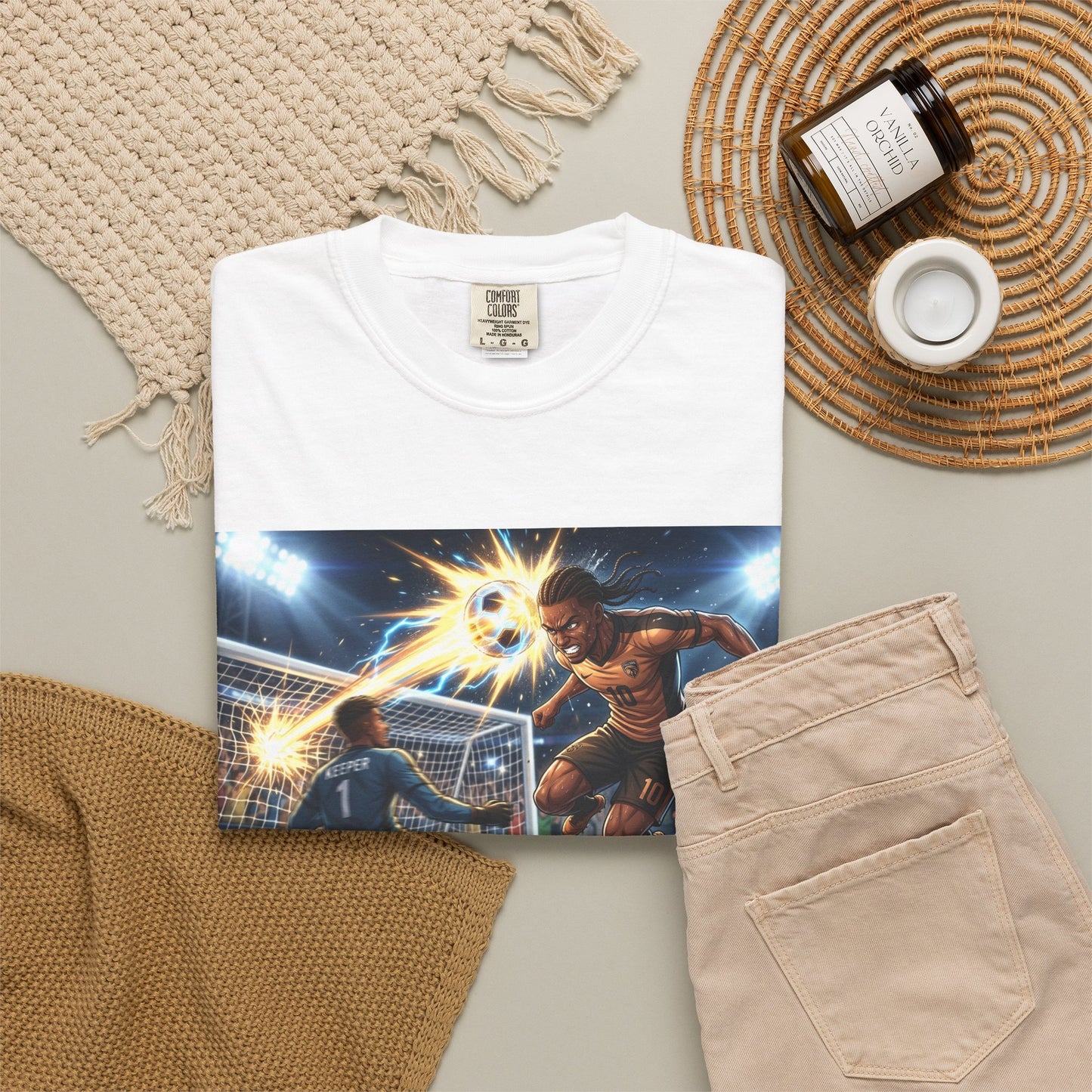 Soccer Goal Celebration T-Shirt — Action Football Scene Graphic Tee