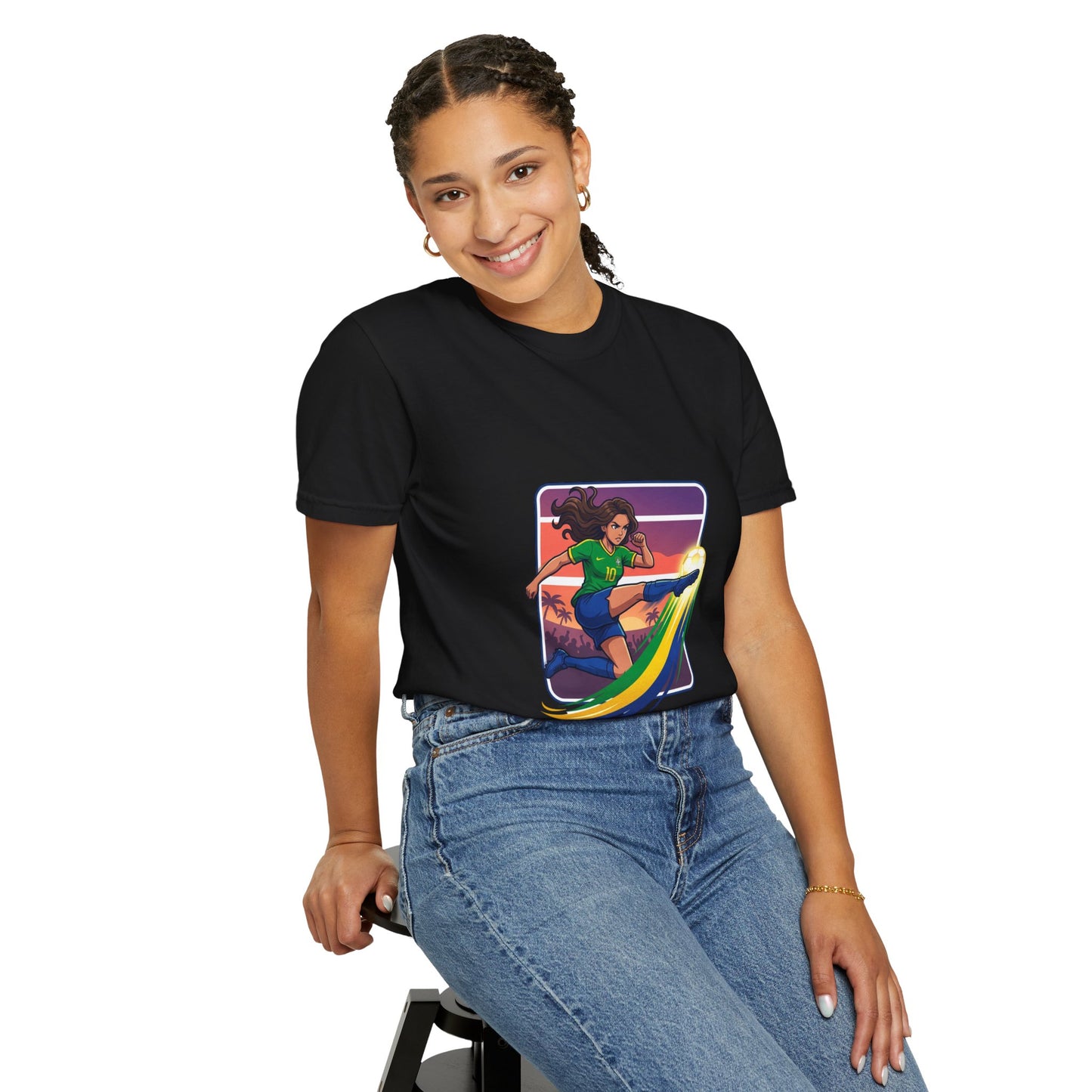 Surfing Sunset T-Shirt — Girl Surfer Rainbow Wave Graphic Tee