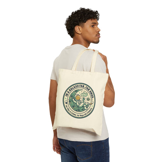 Canvas Tote Bag — 'In a Galaxy Far, Far Away' Cute Astronaut & Plant Illustration