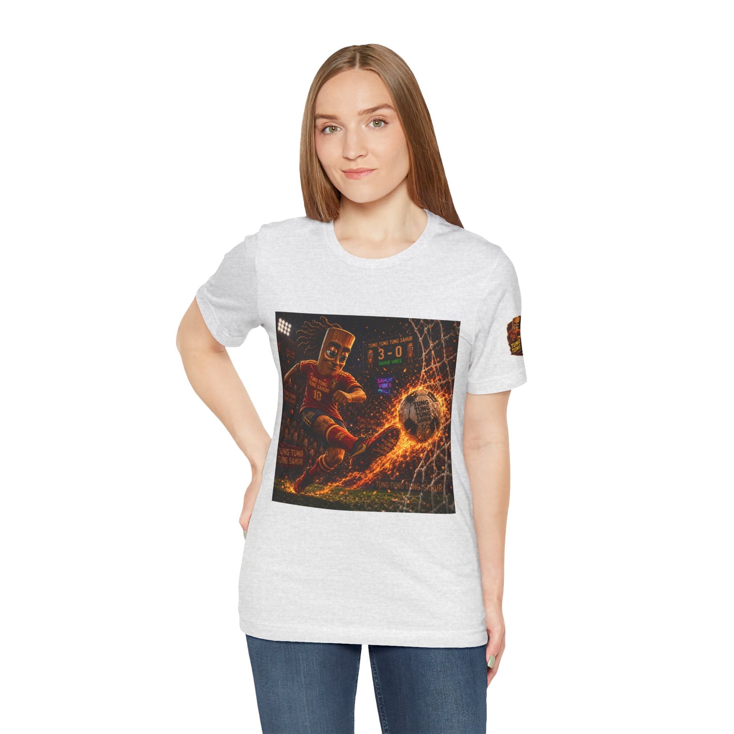 Tung Tung Tung Sahur Soccer Kick Firestorm Graphic Tee — ‘Goal’ Animated Kick Design
