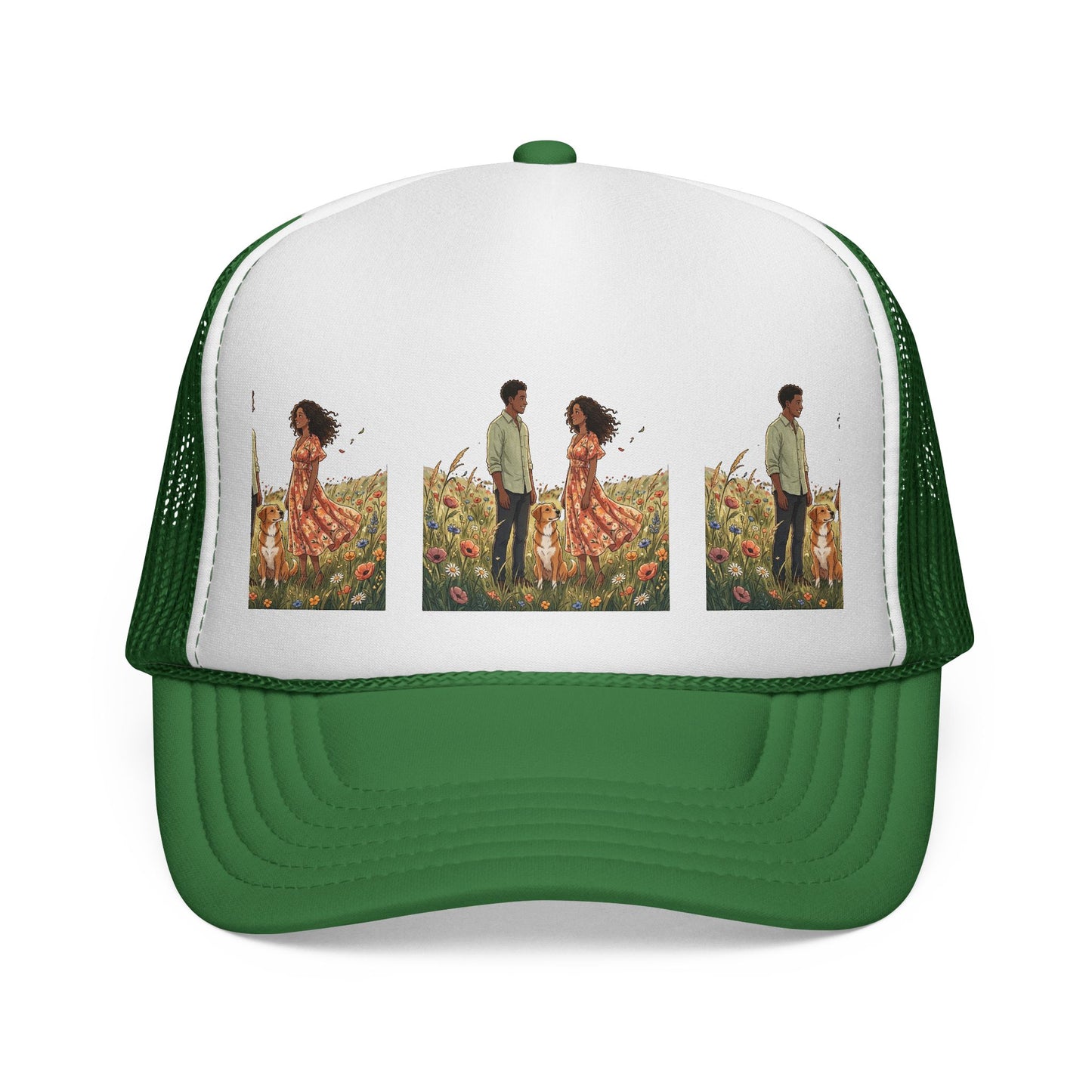 Trucker Cap — Boho Couple Meadow Illustration Hat