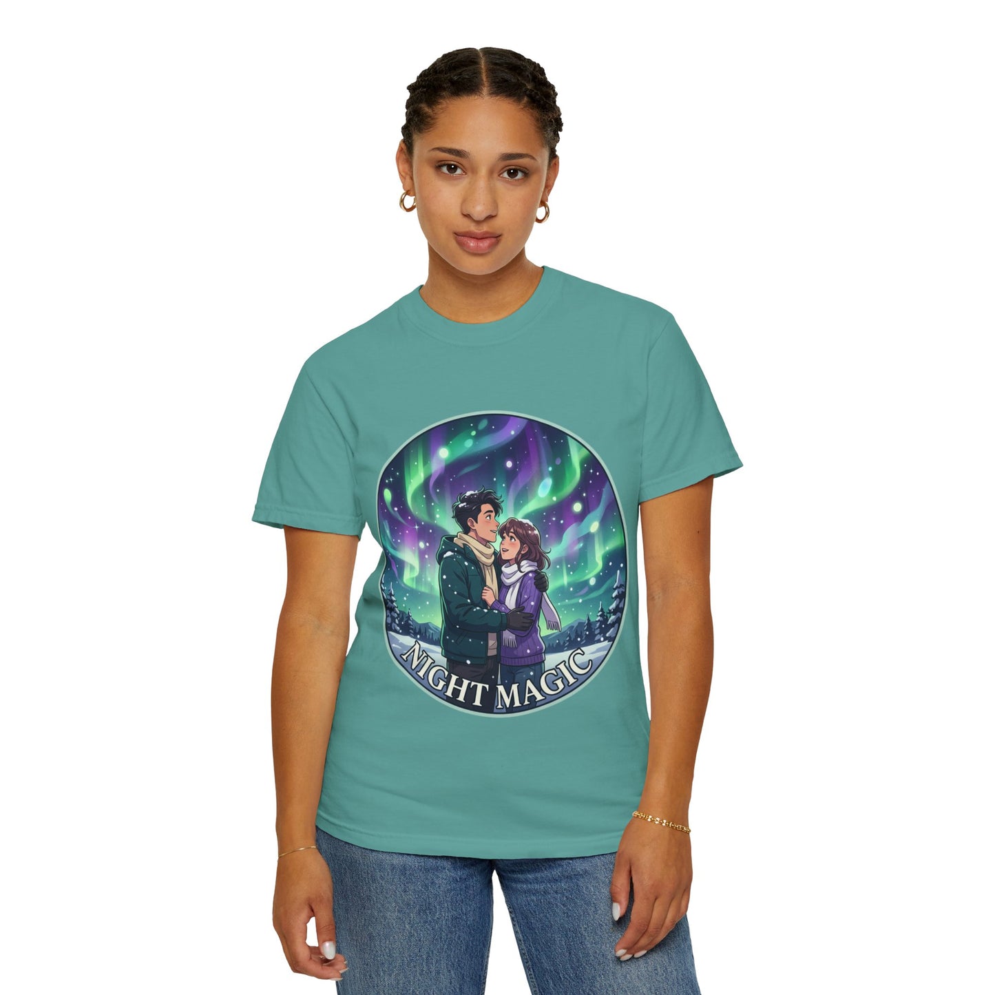 Night Magic T-Shirt — Northern Lights Couple Illustration