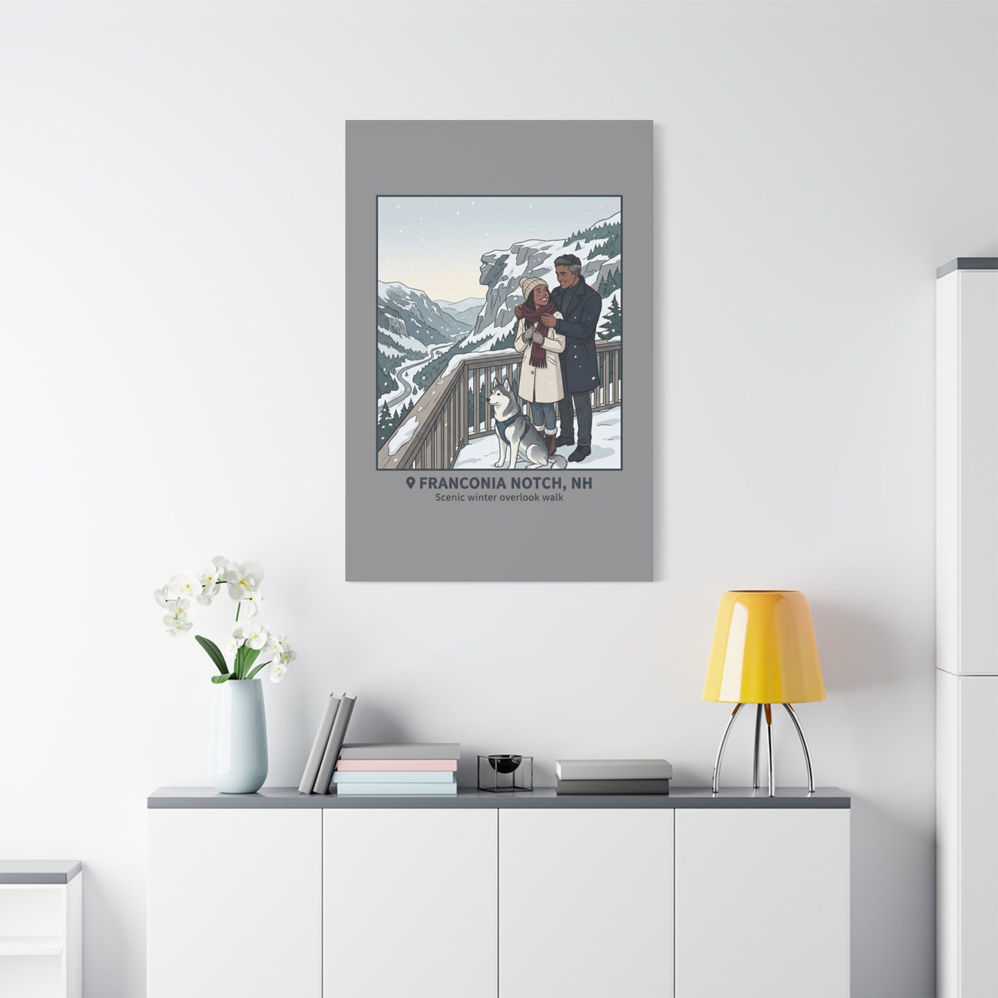 Franconia Notch Winter Couple Canvas Wall Art — Scenic New Hampshire Snowy Overlook Print