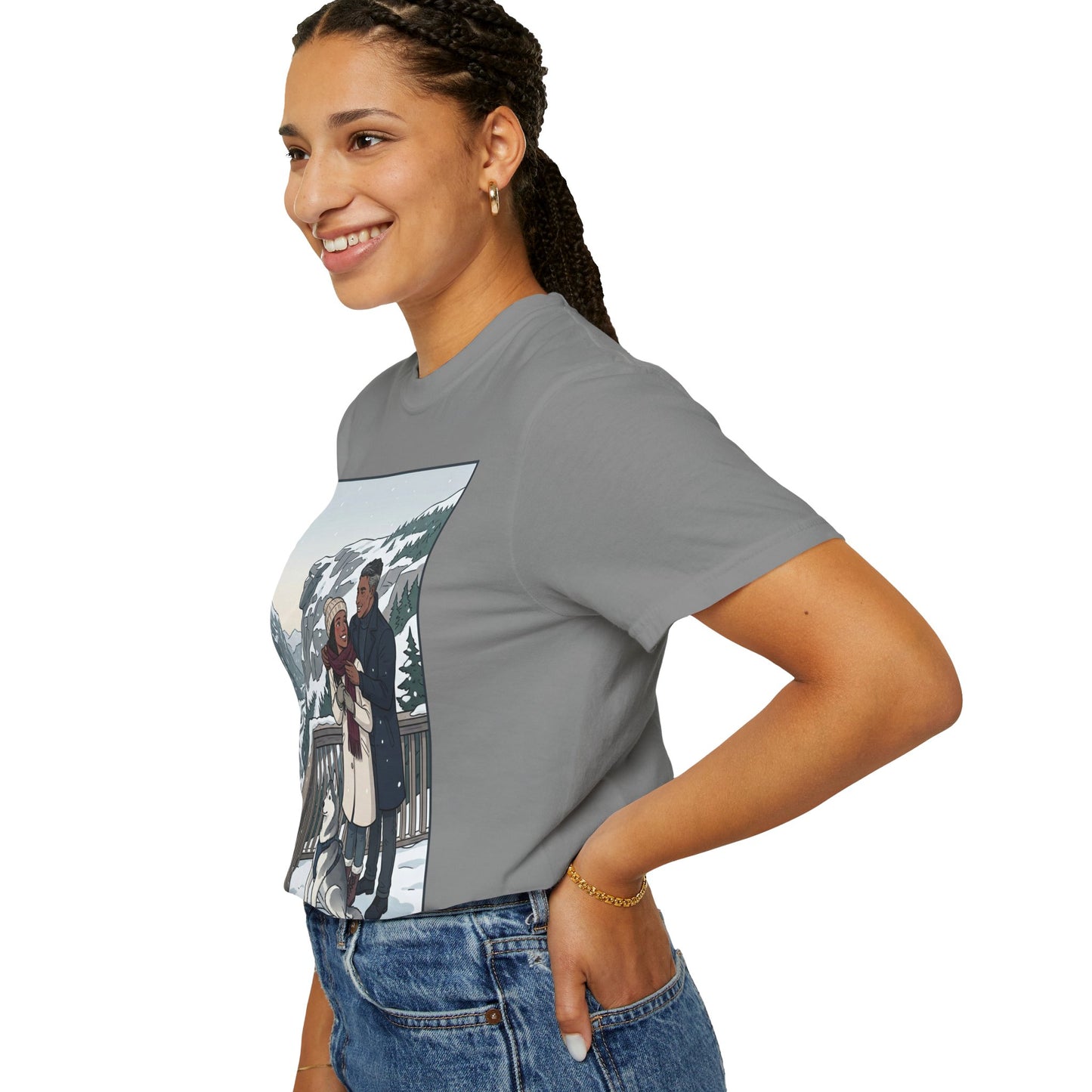 Franconia Notch NH Winter View T-Shirt — Scenic Couple & Husky Travel Tee