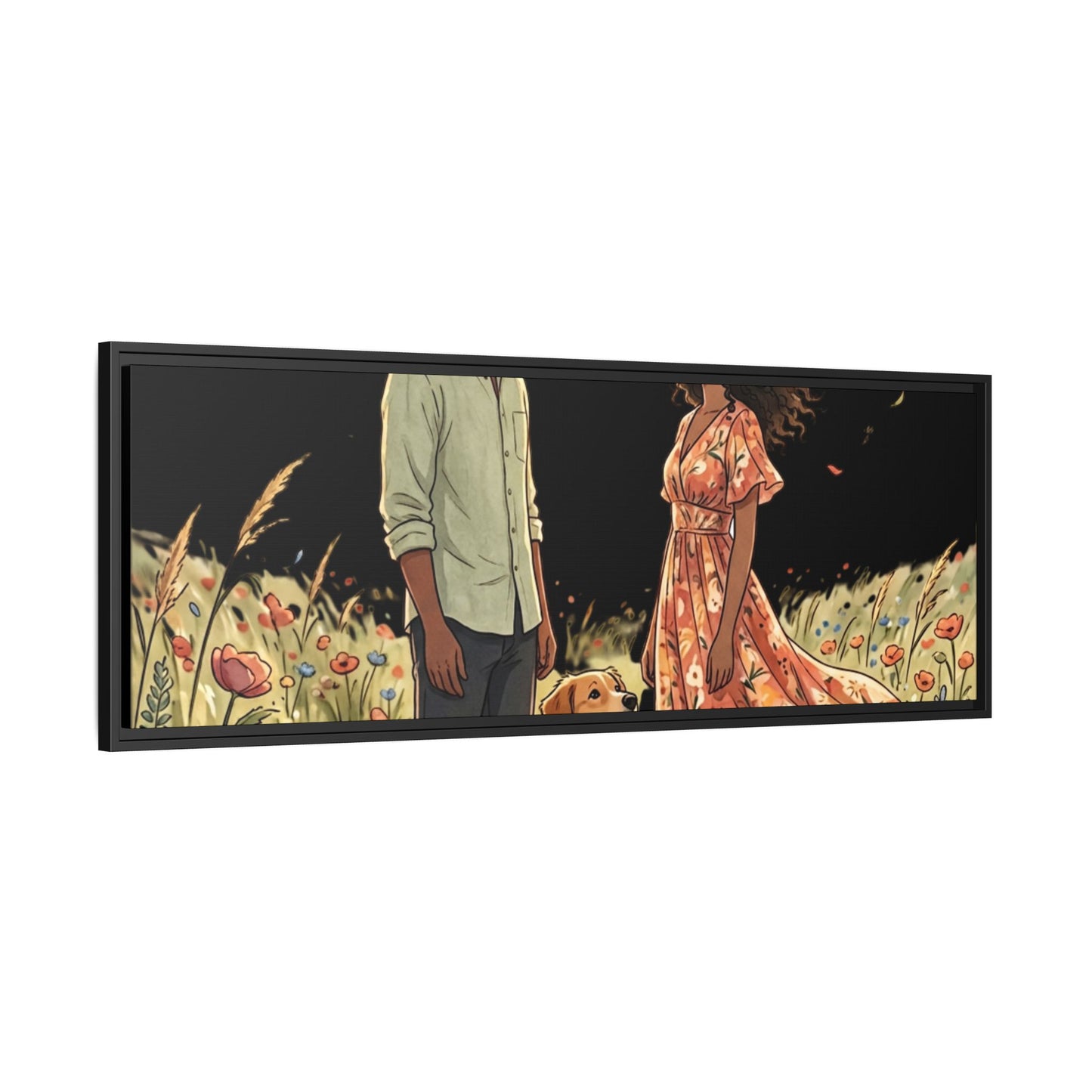 Framed Matte Canvas Print — Romantic Couple in Wildflower Field (Multi‑Color)