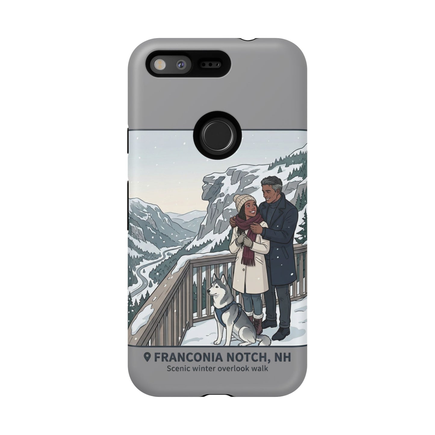Winter Scenic Phone Case — Franconia Notch NH Couples & Husky Design