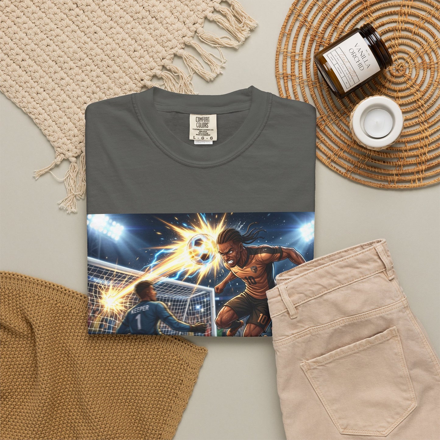 Soccer Goal Celebration T-Shirt — Action Football Scene Graphic Tee