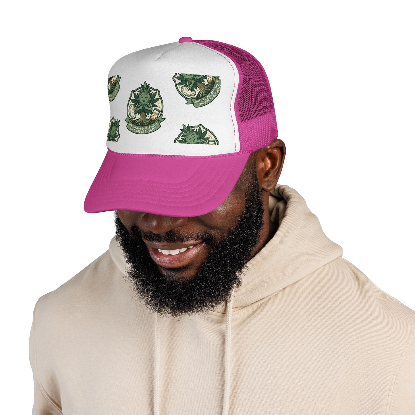 Trucker Cap — Green Botanical Crest Pattern
