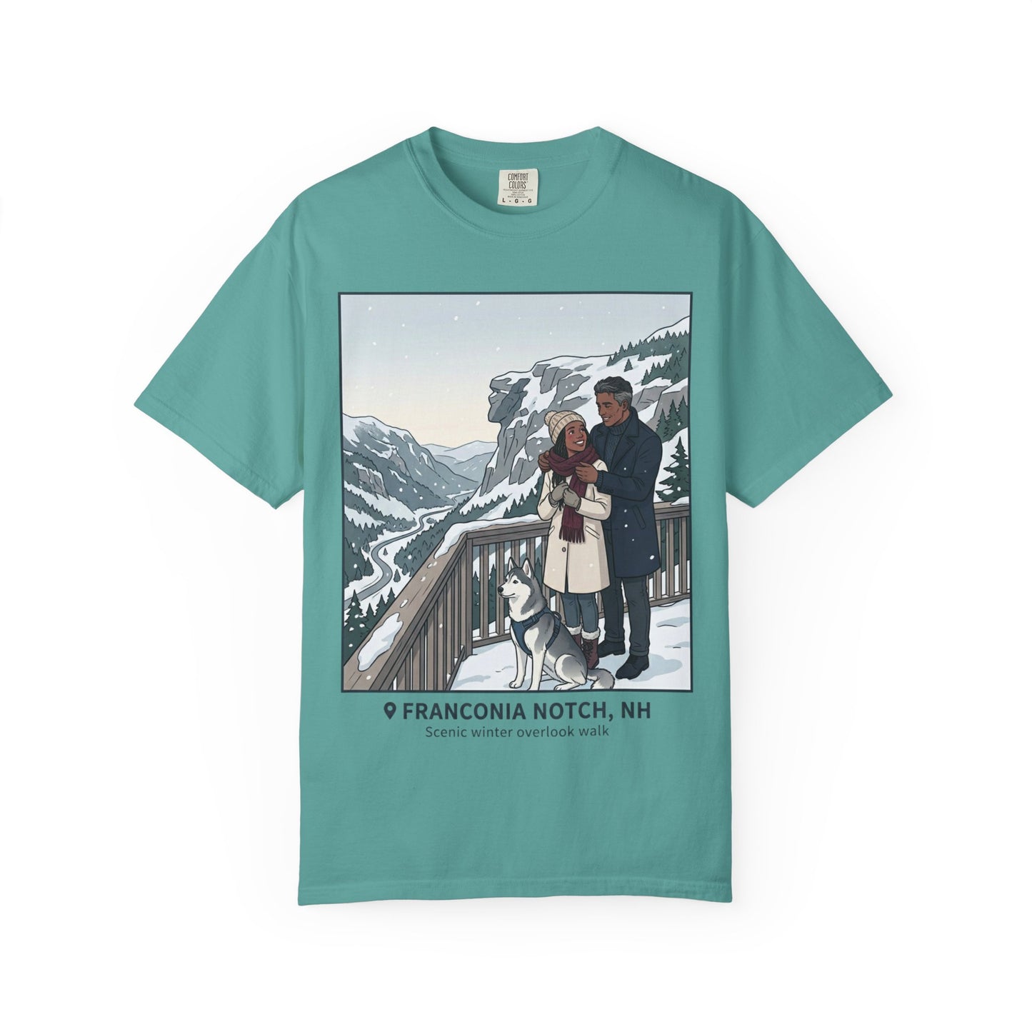 Franconia Notch NH Winter View T-Shirt — Scenic Couple & Husky Travel Tee