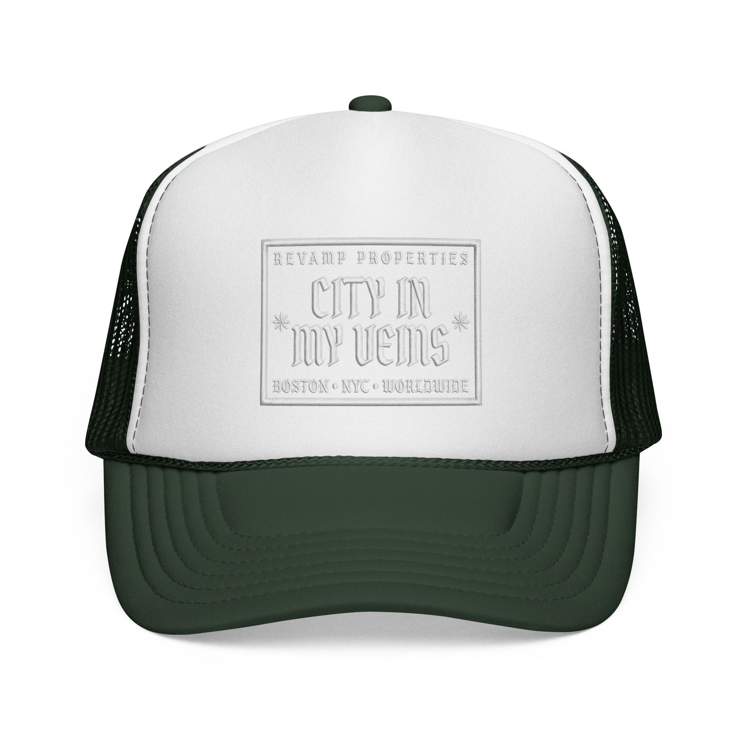 City In My Veins Trucker Cap - Vintage Neon Style Mesh Hat