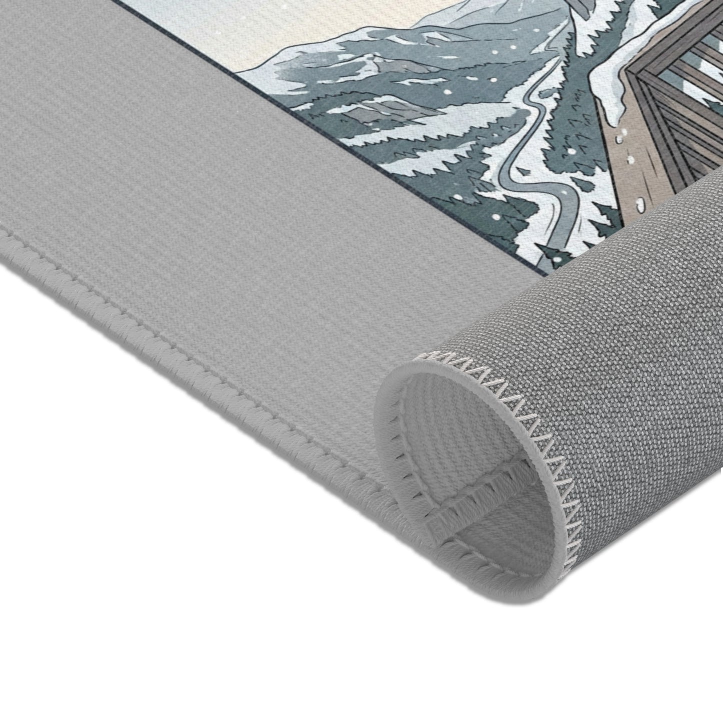 Franconia Notch Scenic Winter Area Rug — Couple & Husky Mountain Print