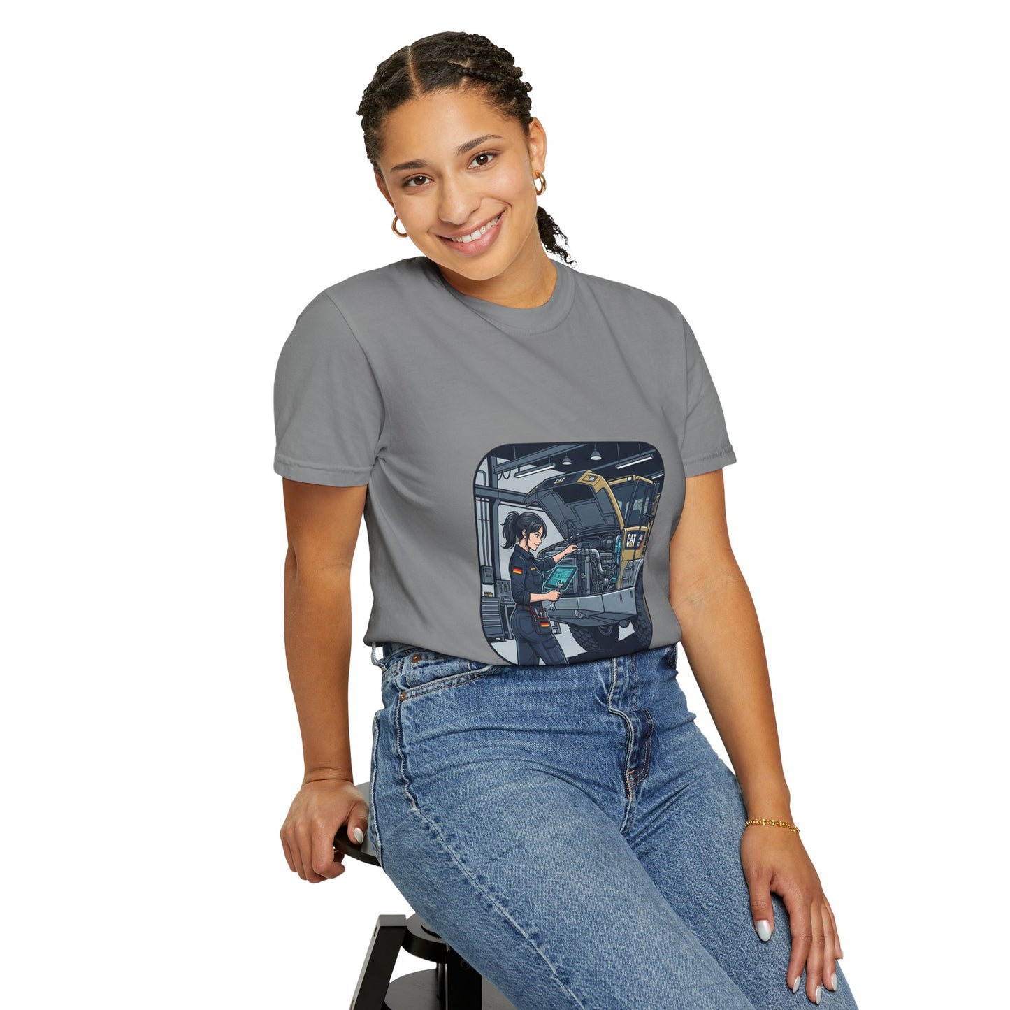 Mechanic Garage Scene T-Shirt — Vintage Truck Repair Illustration