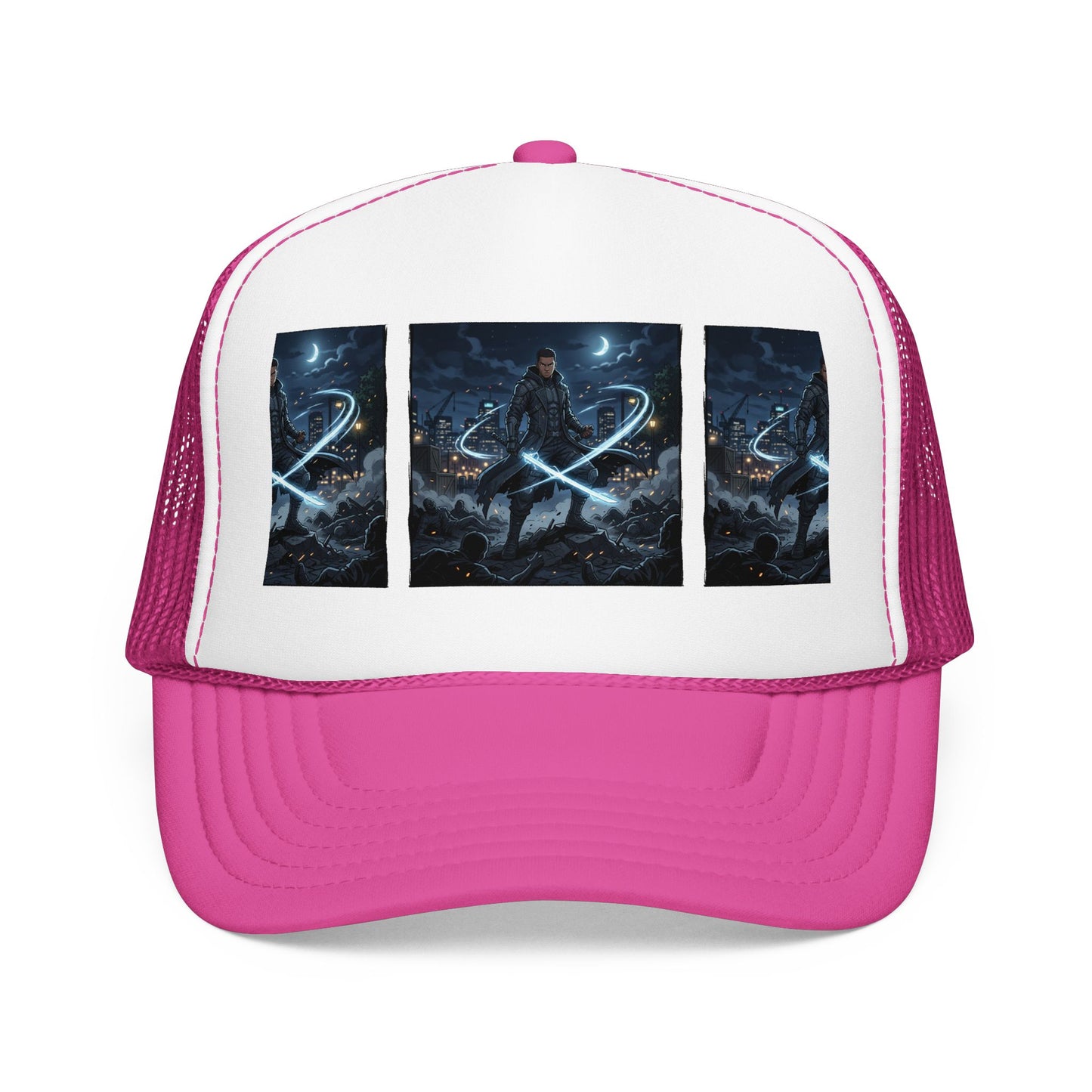 Trucker Hat — Neon Samurai Triptych Foam Trucker Cap