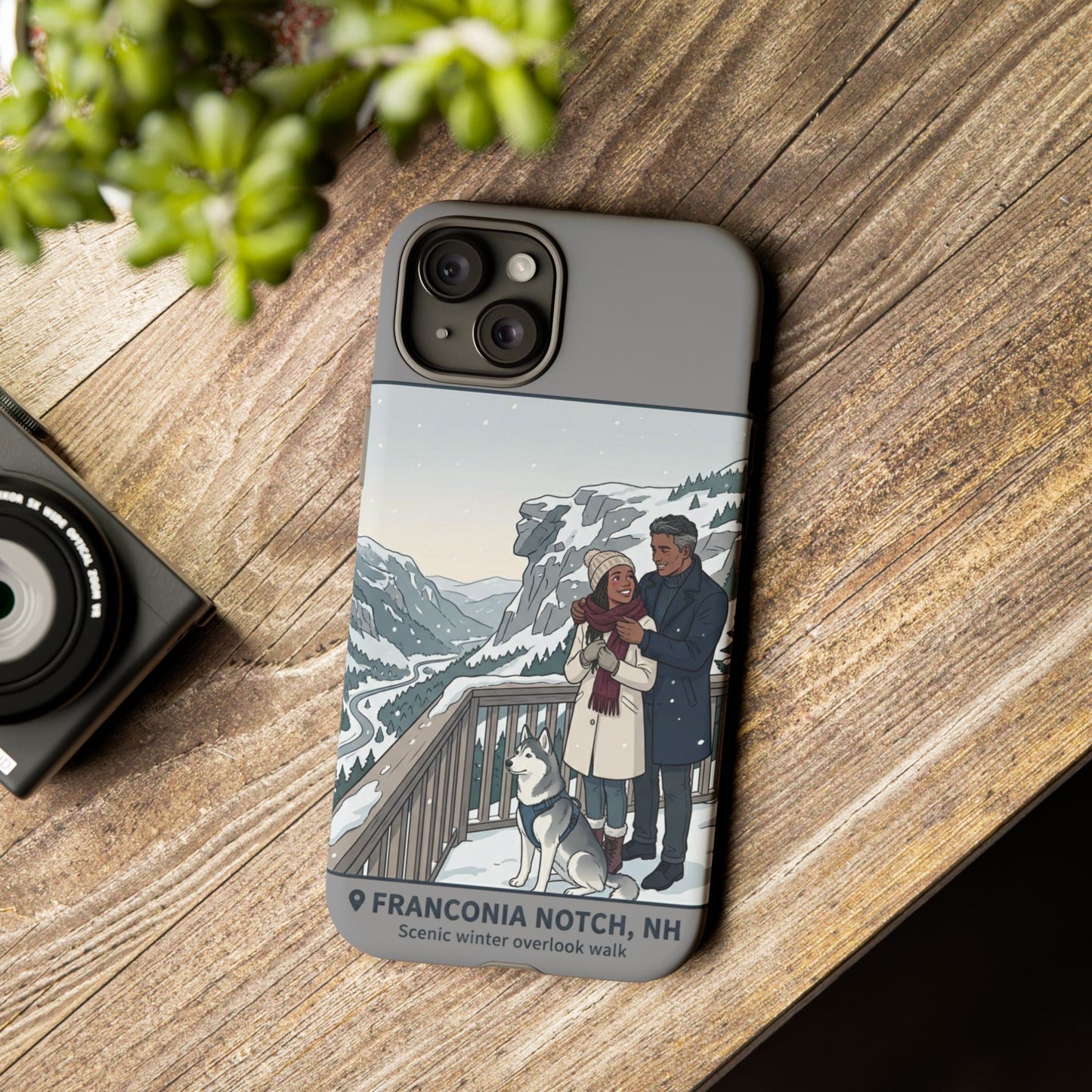 Winter Scenic Phone Case — Franconia Notch NH Couples & Husky Design