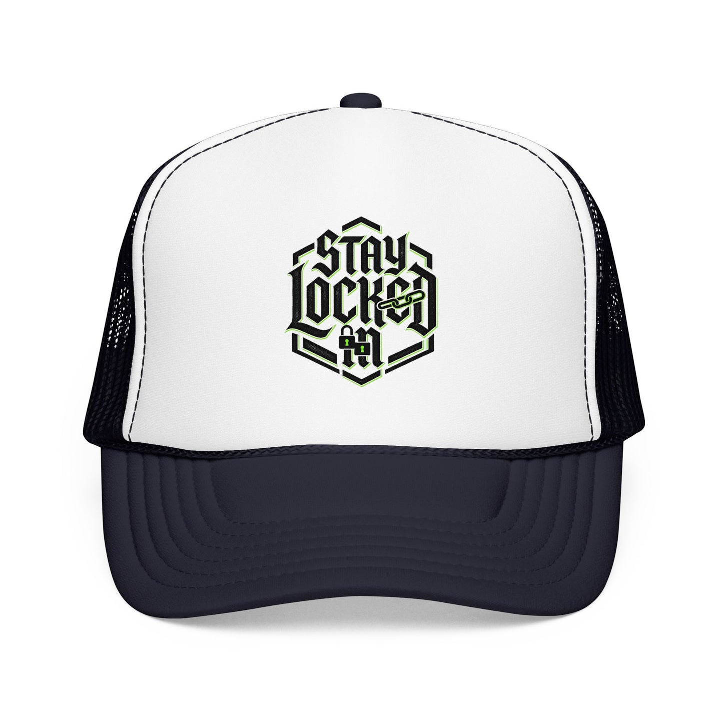 Trucker Hat – Neon 'Stay Lucked In' Embroidered Mesh Cap