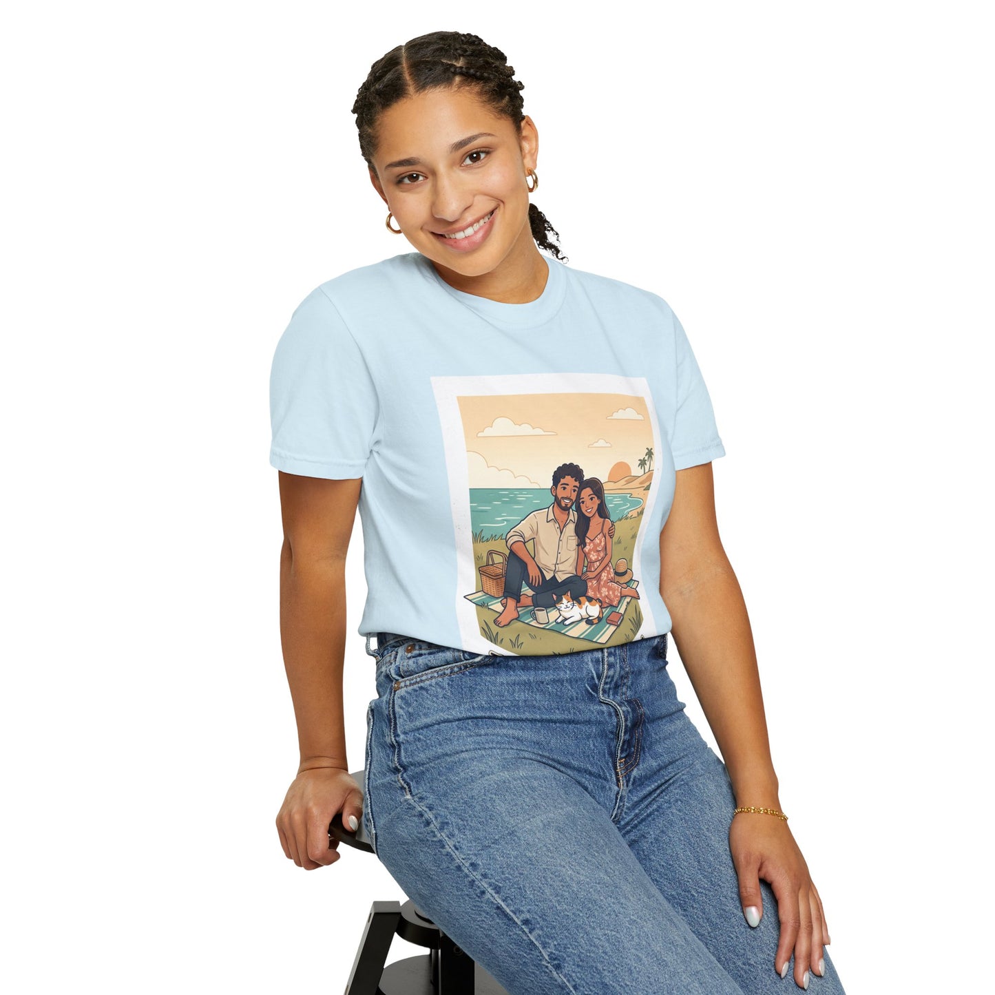 Beach Picnic Couple T‑Shirt — “The best days aren’t planned.” Relaxed Vacation Tee