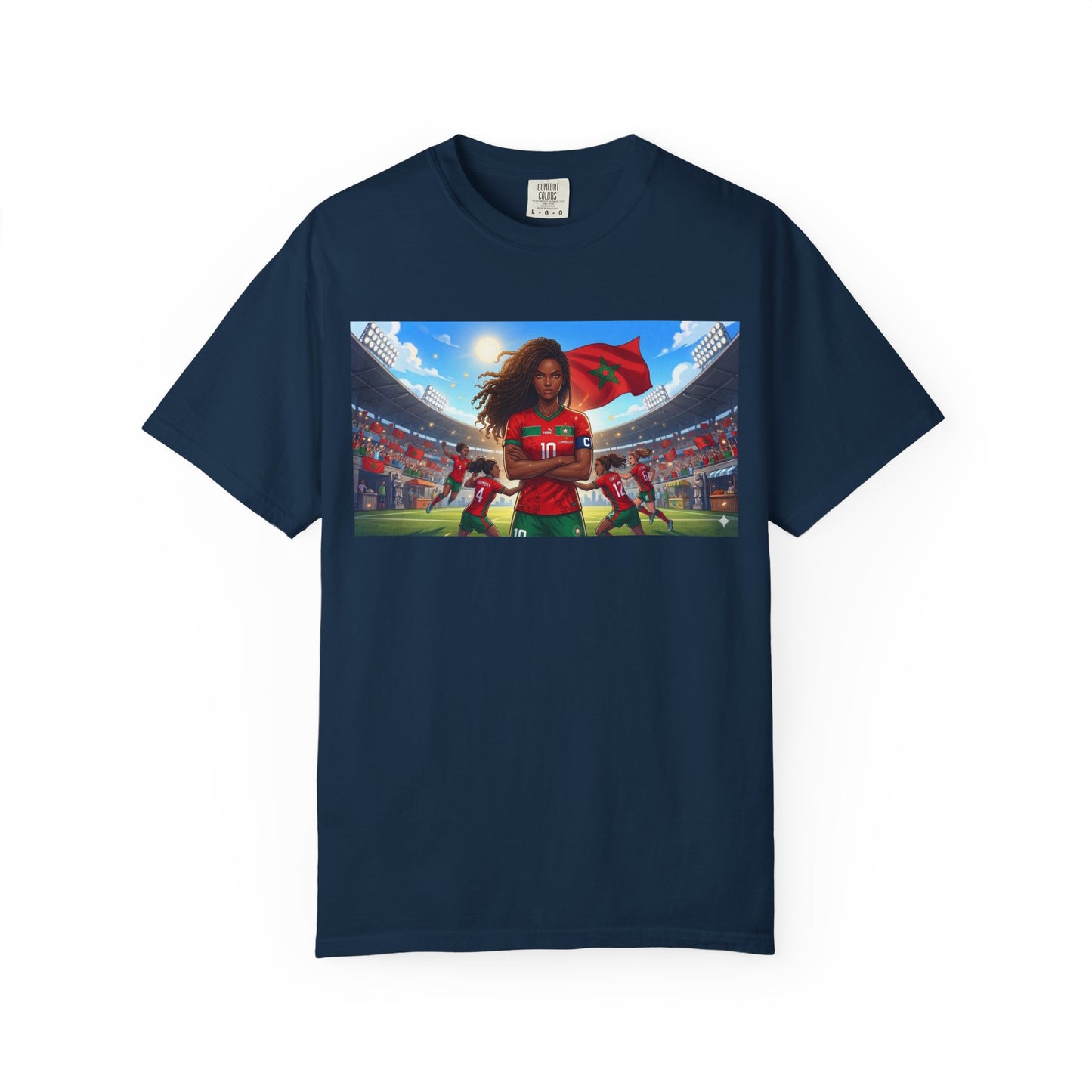 Morocco Soccer Champion Graphic T-Shirt — Inspiring Women’s Football Stadium Design