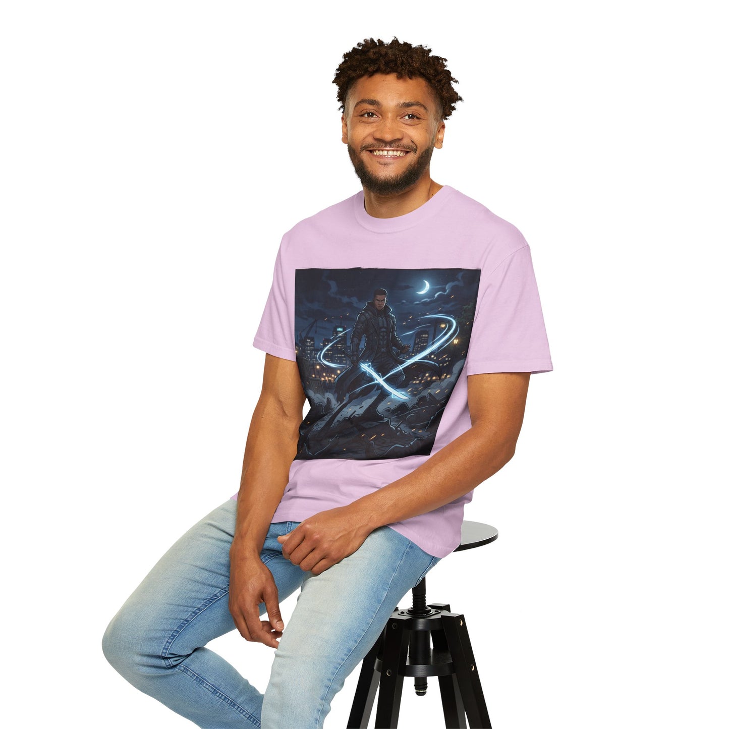 Urban Night Warrior T-Shirt — Neon Samurai Cityscape