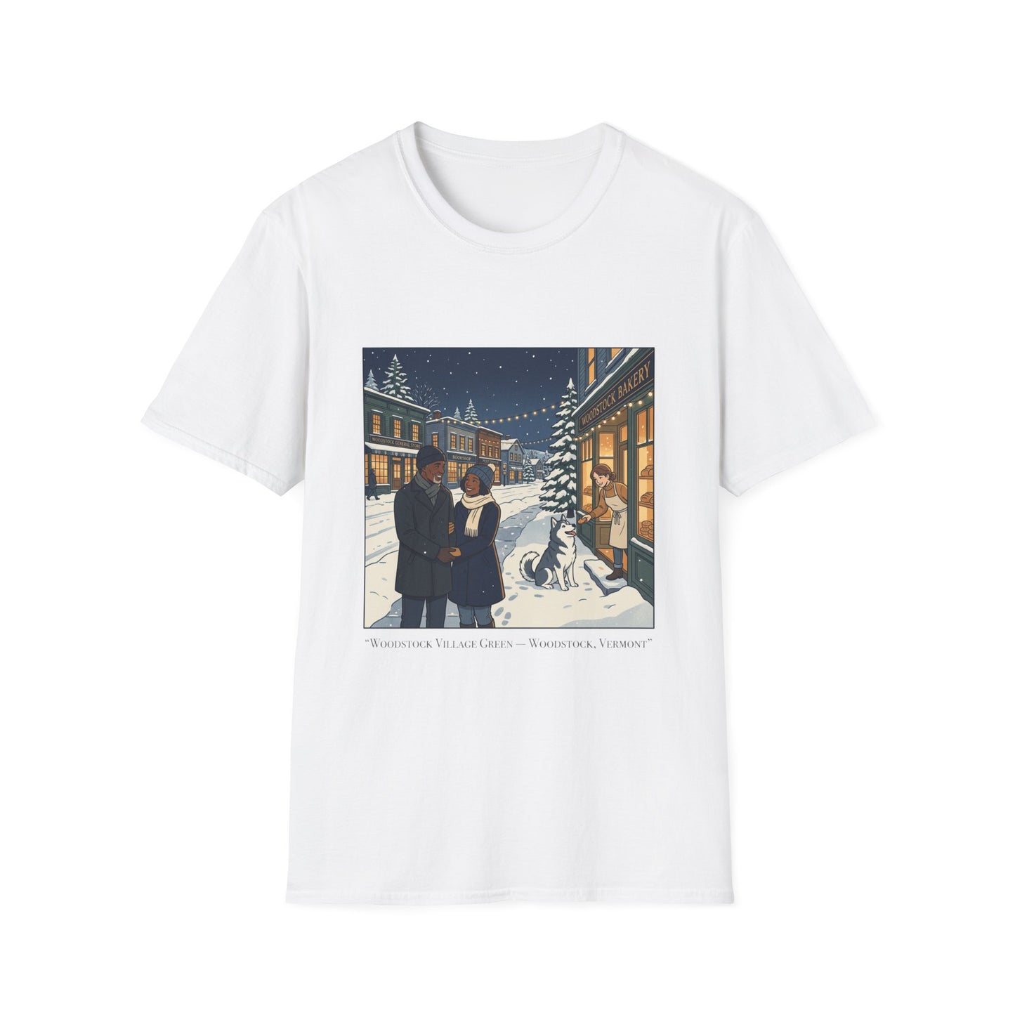 Winter String Lights Stroll T-Shirt — Cozy Holiday Street Scene Graphic Tee