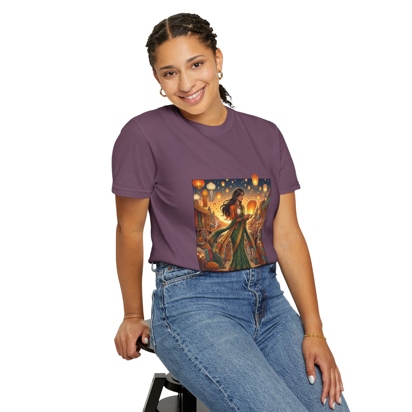 Diwali Lantern Festival T-Shirt — Indian Dancer with Floating Sky Lanterns