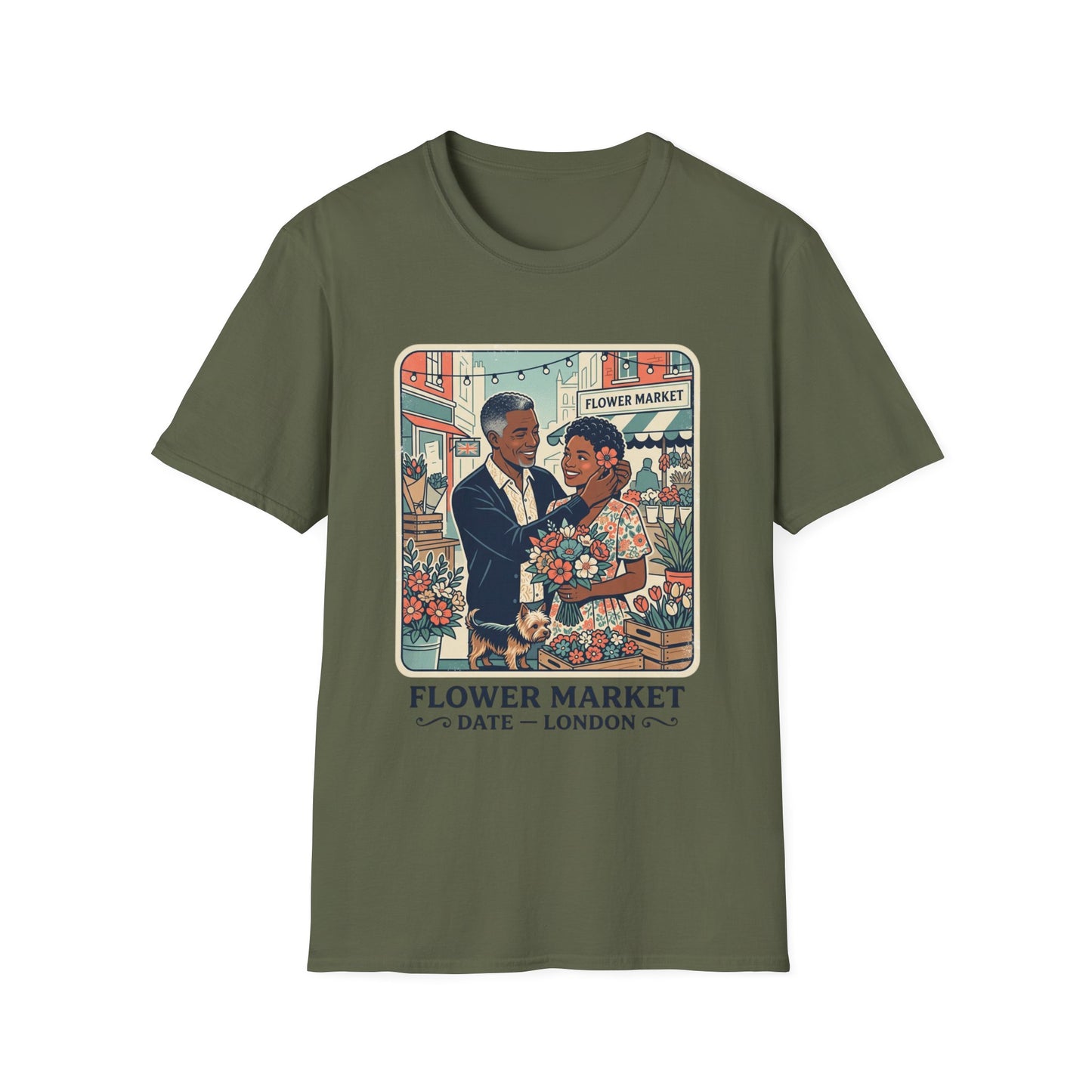 Flower Market Date — London T-Shirt — Retro Couple Floral Market Graphic Tee