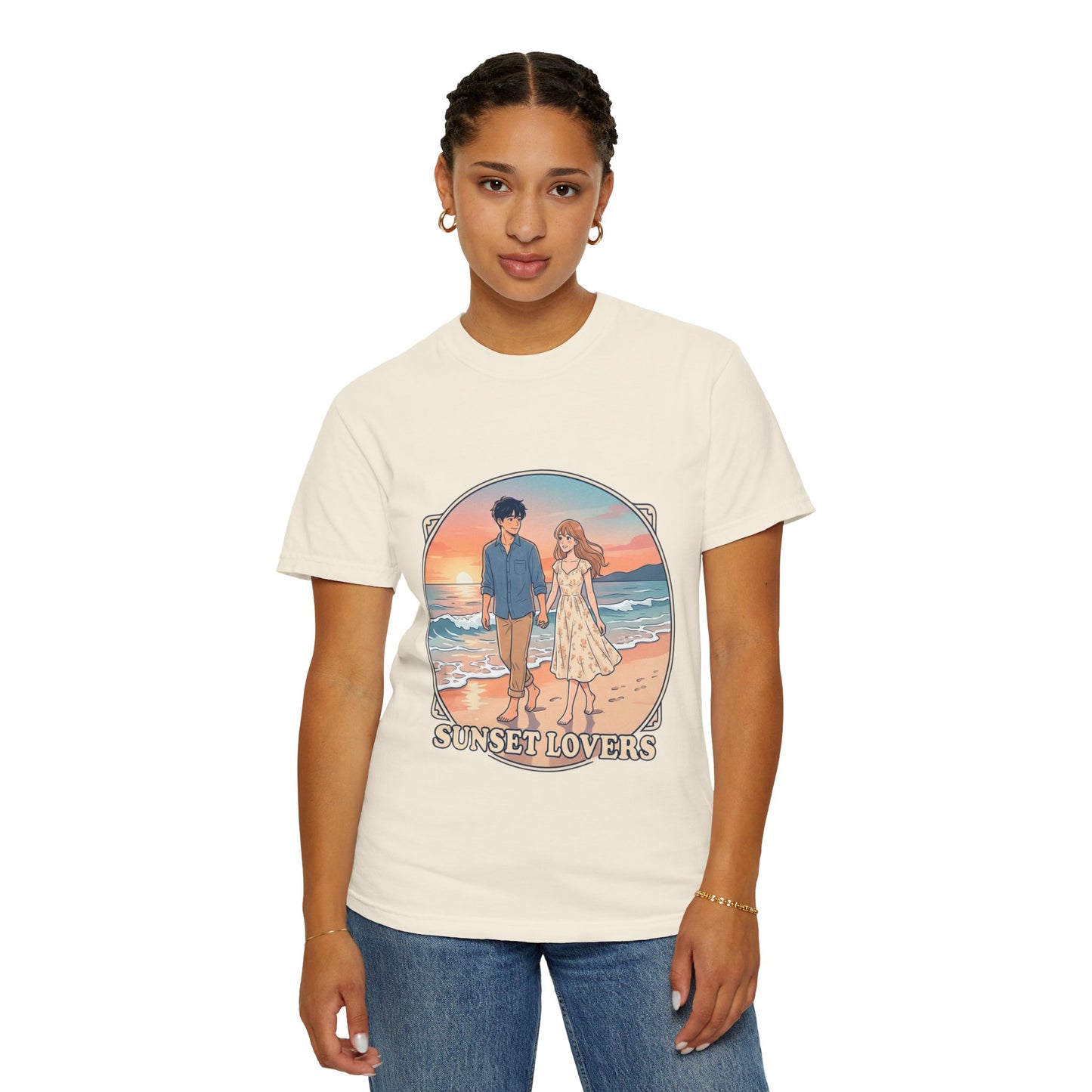 Sunset Lovers Beach T-Shirt — Romantic Couple Graphic Tee